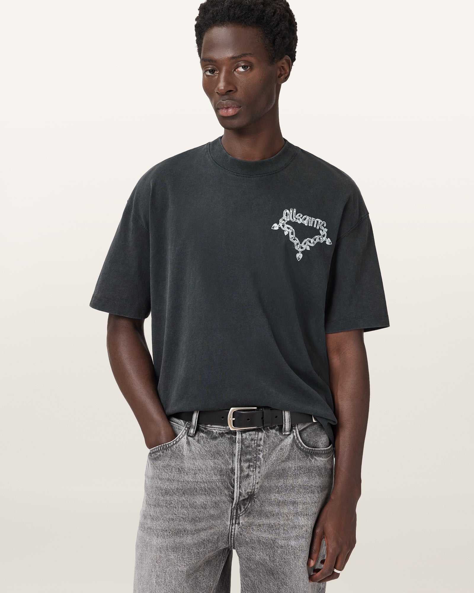 Washed Black Color Drip SS Crew from AllSaints