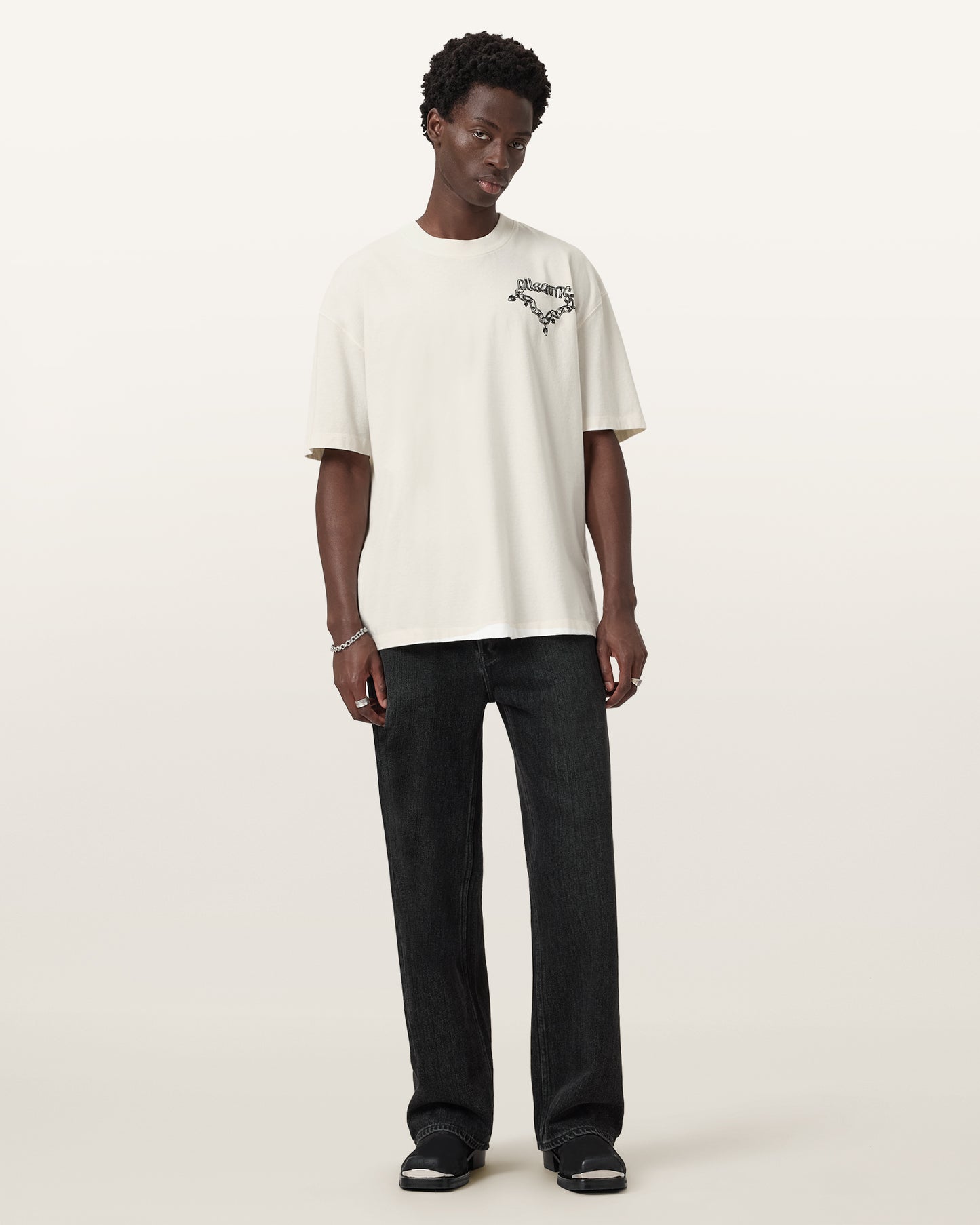 Chalk White Color Drip SS Crew from AllSaints