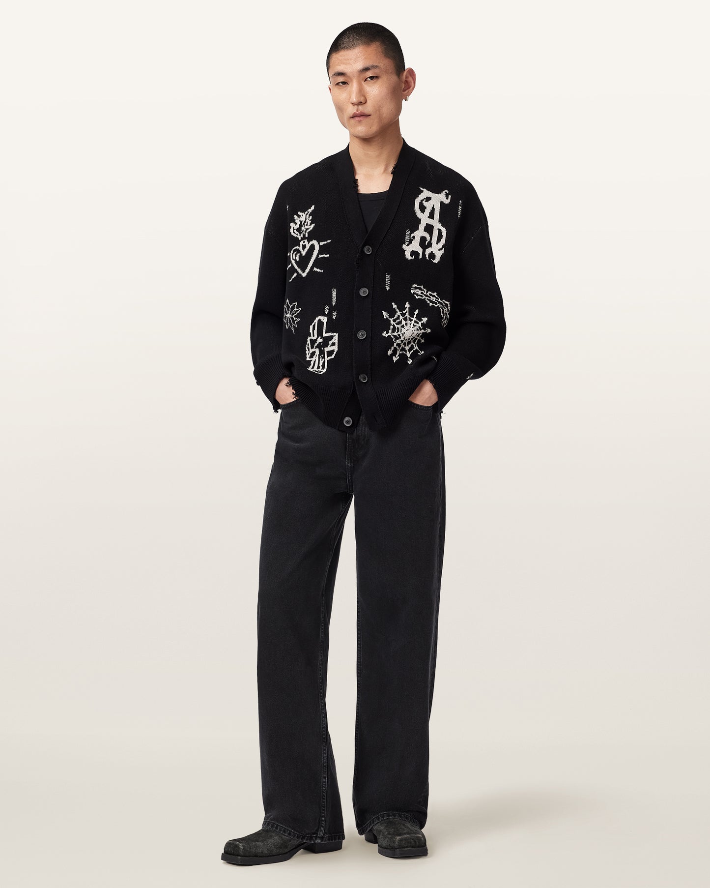 BLACK/ECRU WHITE Color Staged Cardigan from AllSaints
