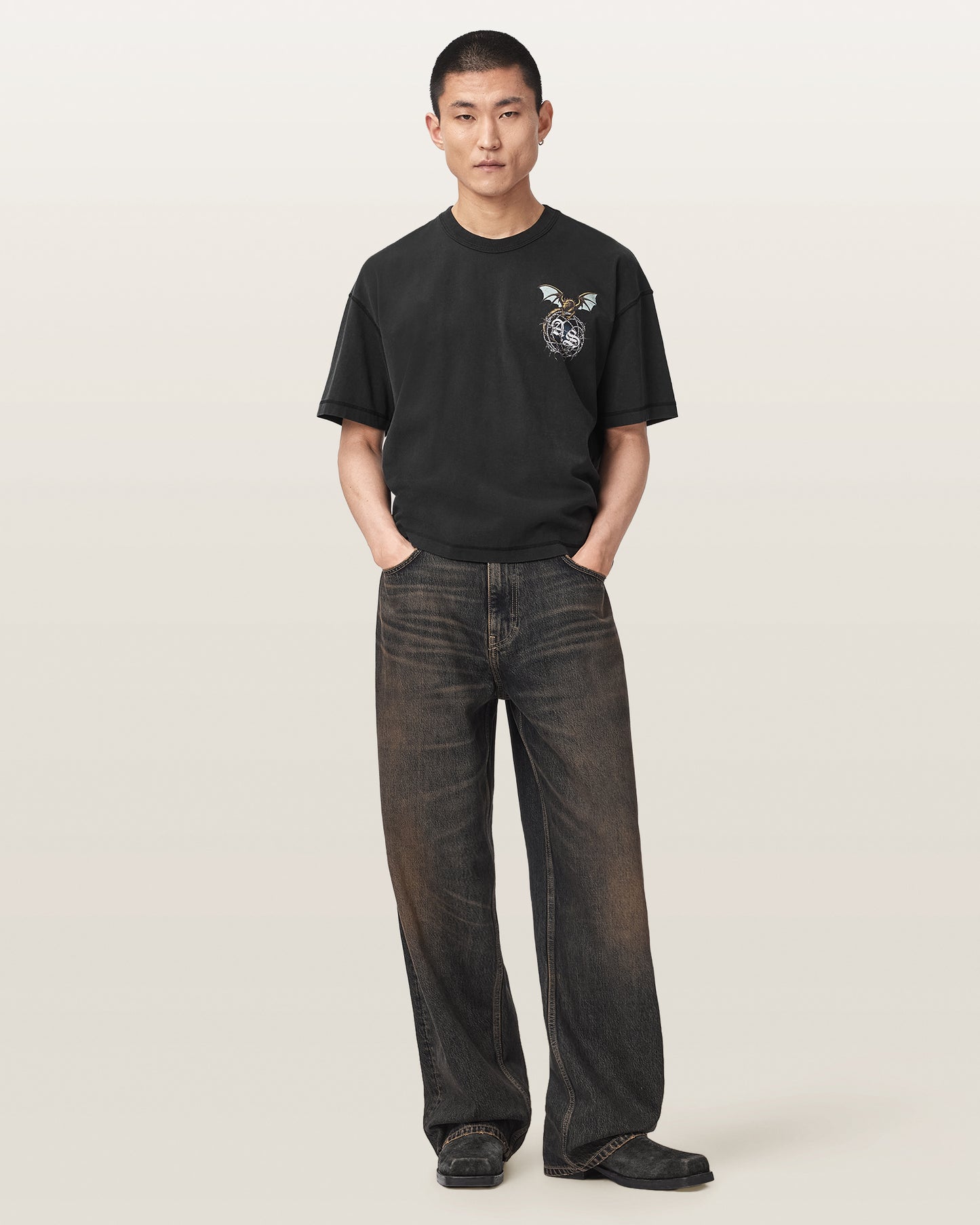 Washed Black Color Wyvern SS Crew Tee from AllSaints