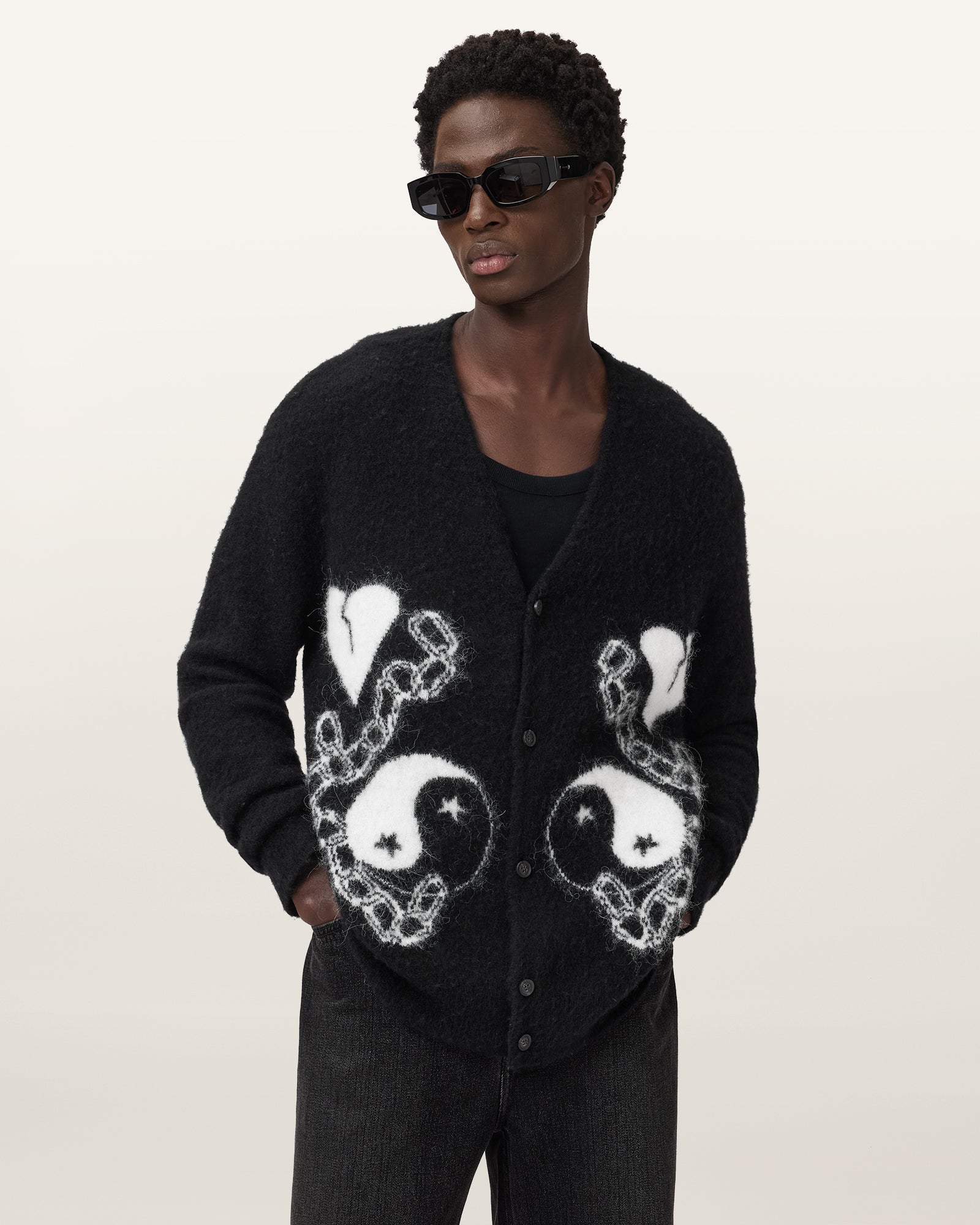 BLACK/CHALK WHITE Color Reflection Cardigan from AllSaints