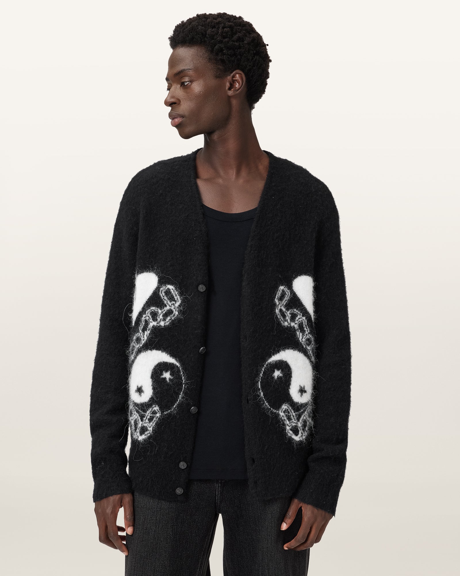 BLACK/CHALK WHITE Color Reflection Cardigan from AllSaints