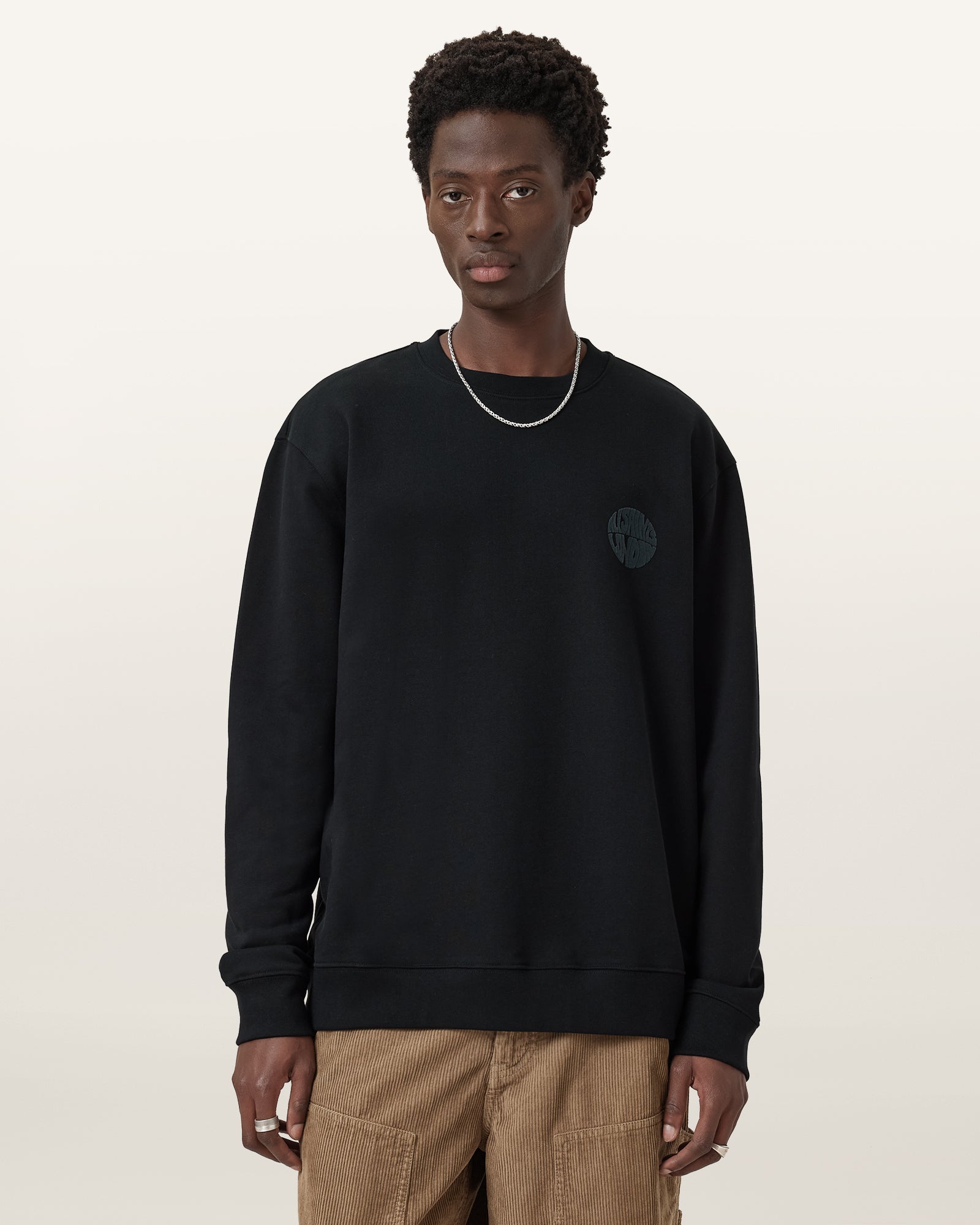 Jet Black Color Waved Crew Sweatshirt from AllSaints