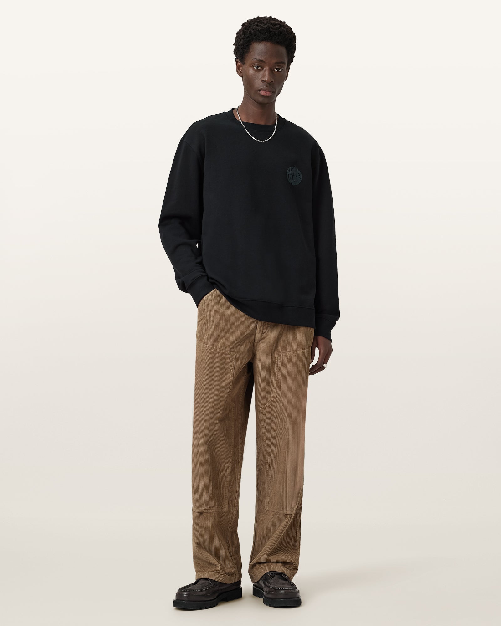 Jet Black Color Waved Crew Sweatshirt from AllSaints