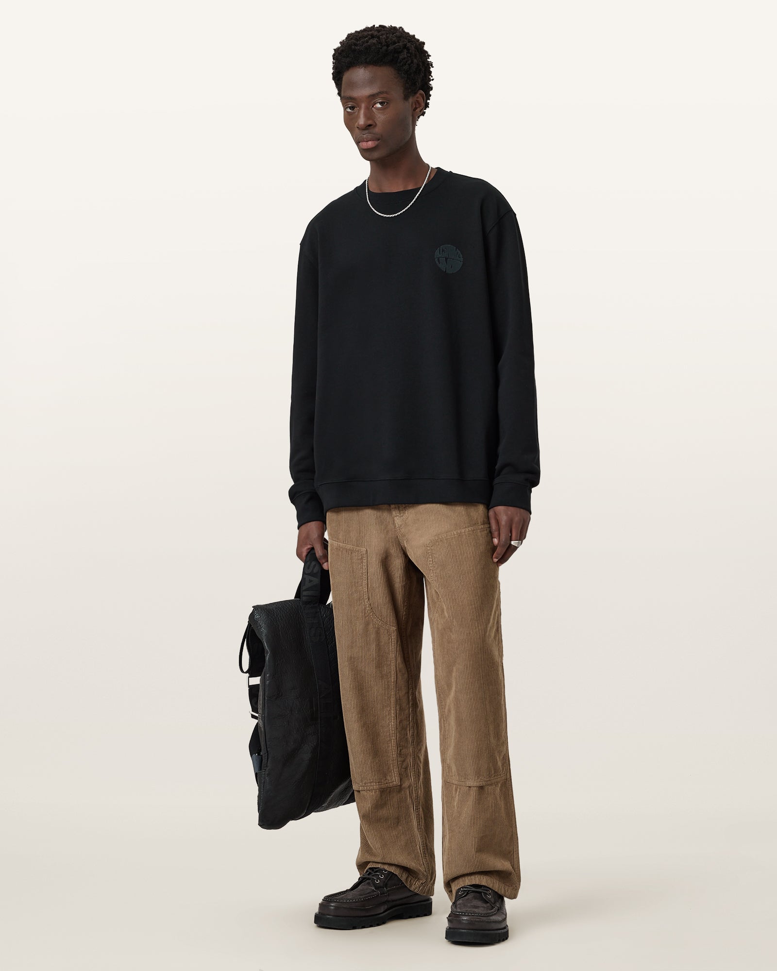 Jet Black Color Waved Crew Sweatshirt from AllSaints
