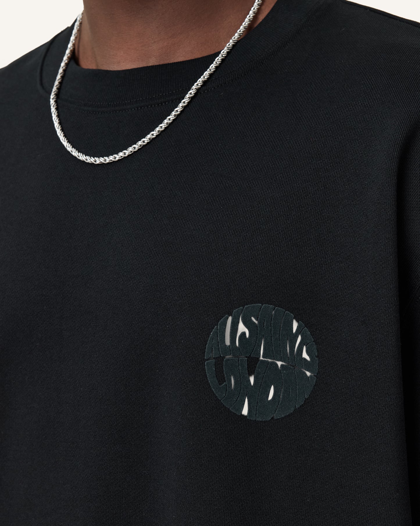 Jet Black Color Waved Crew Sweatshirt from AllSaints