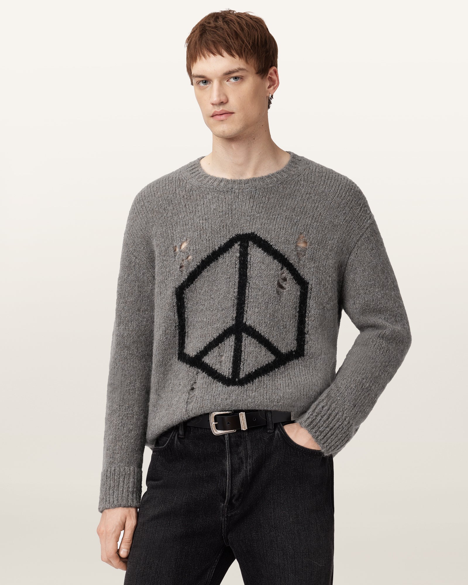 Gunmetal Grey Color Message Crew Knitwear from AllSaints