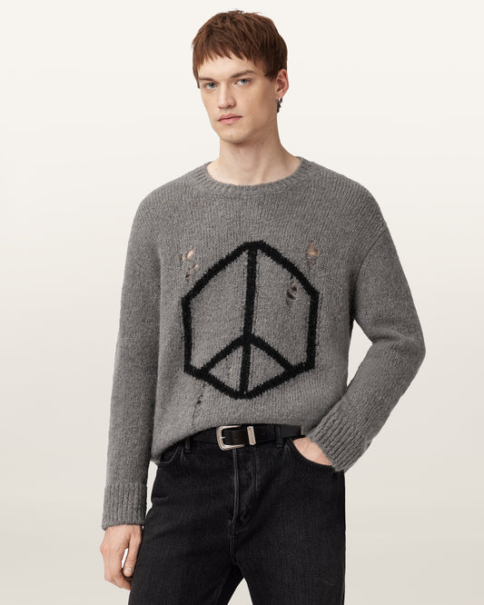 Gunmetal Grey Color Message Crew Knitwear from AllSaints