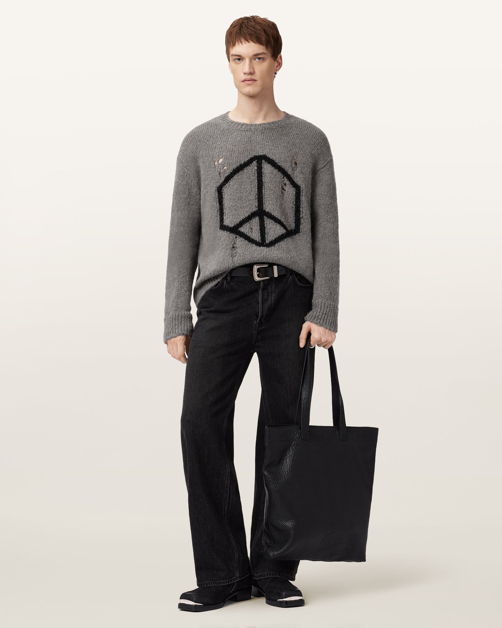 Gunmetal Grey Color Message Crew Knitwear from AllSaints