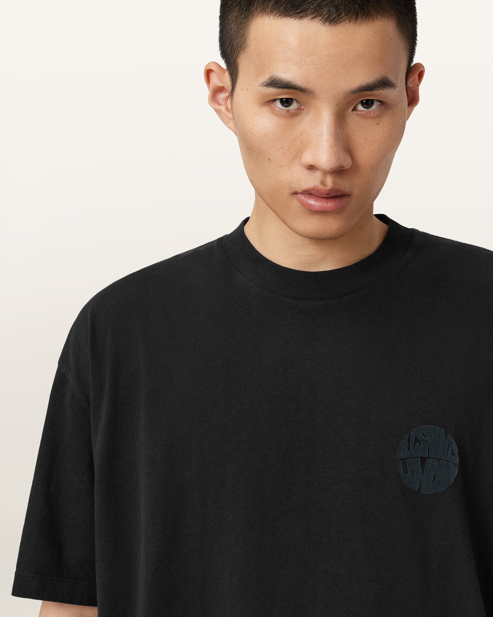 Jet Black Color Waved SS Crew from AllSaints