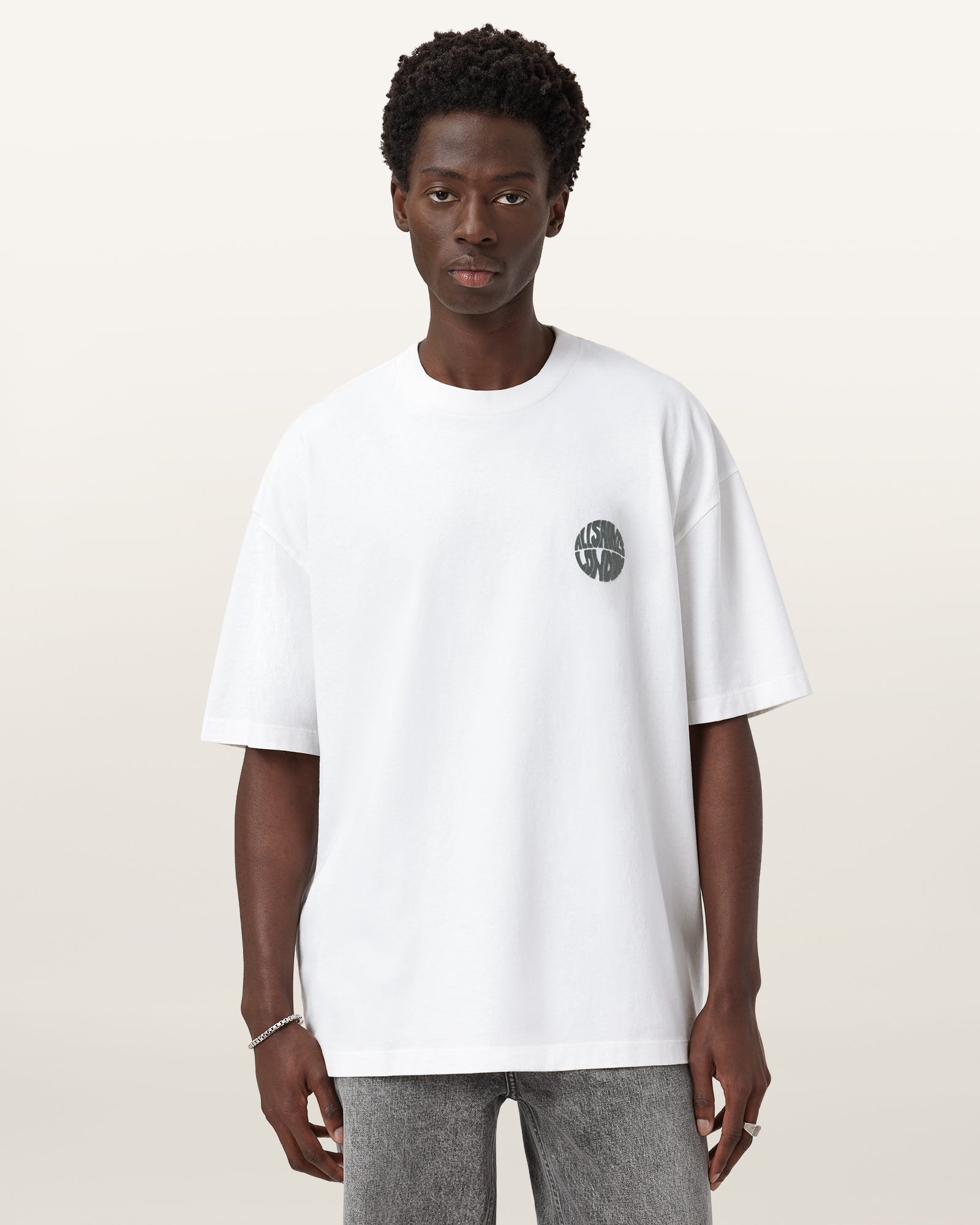 ASHEN WHITE Color Waved SS Crew from AllSaints