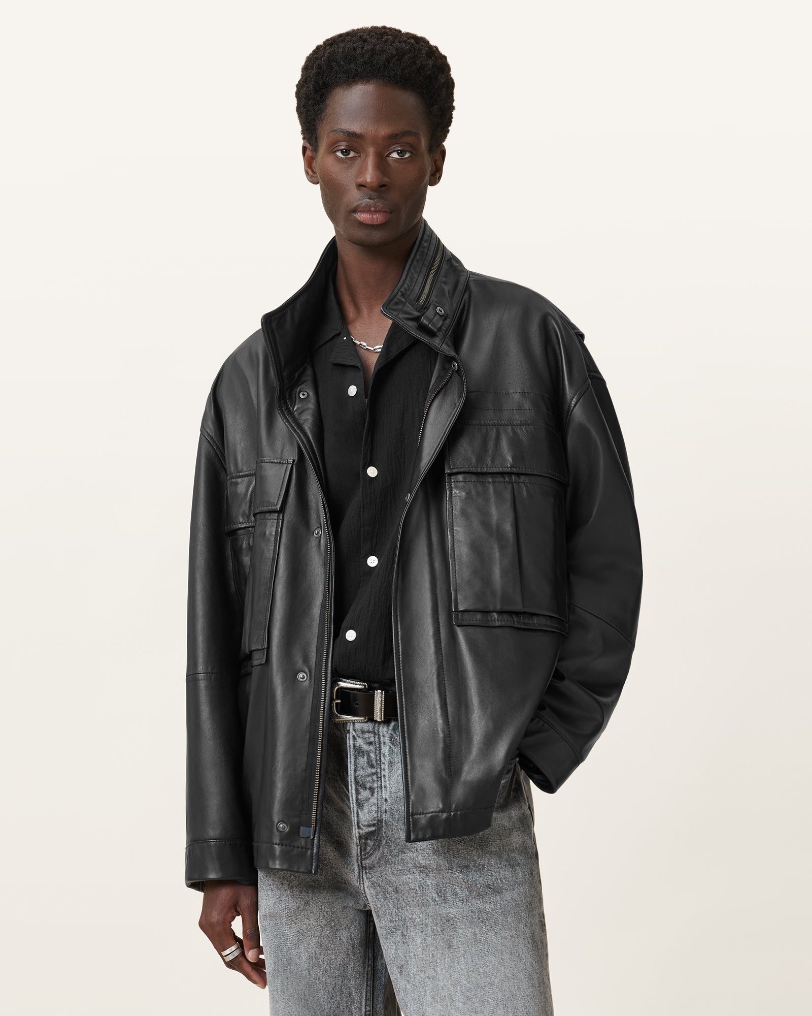 Black Color Halton Leather Jacket from AllSaints