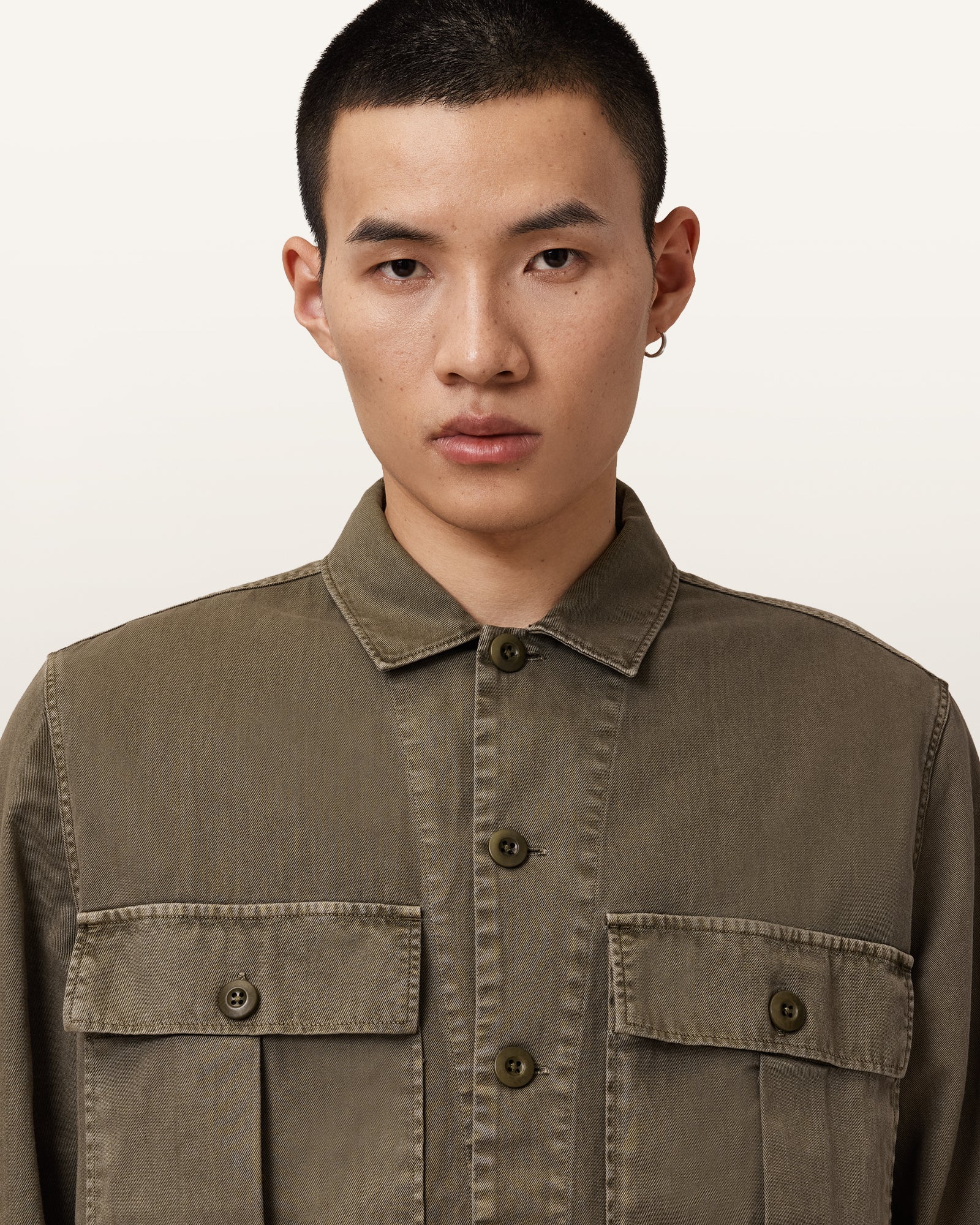PASTORAL GREEN Color Albyn LS Shirt from AllSaints