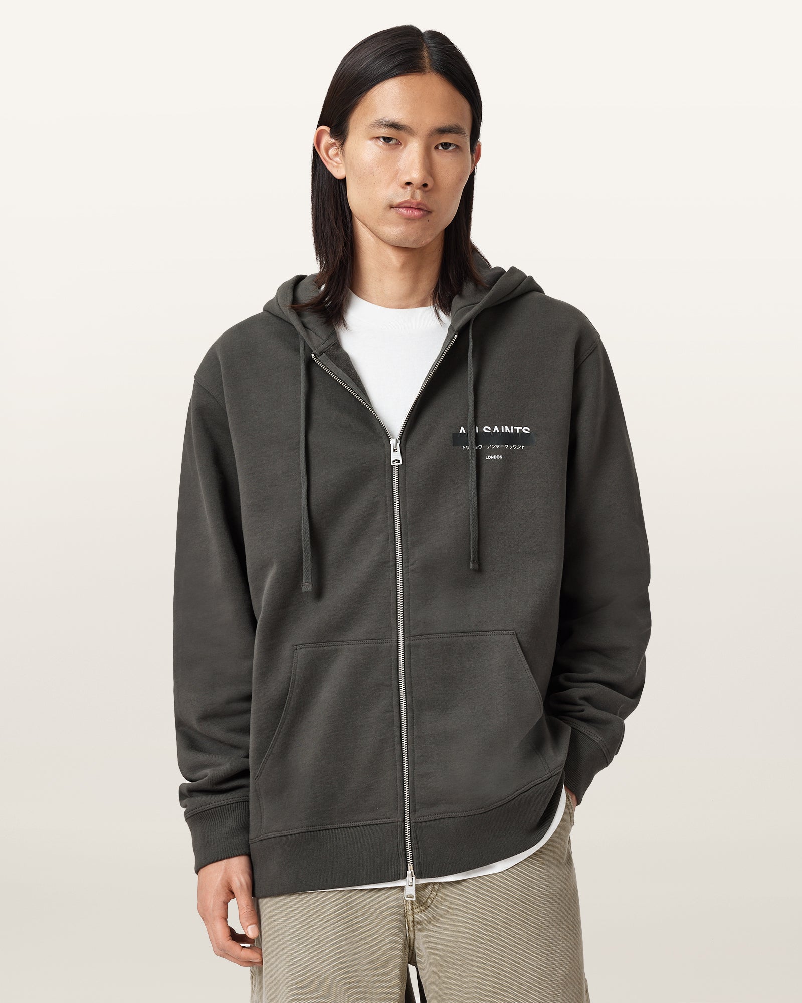 Washed Black Color Redact Zip Hoody from AllSaints