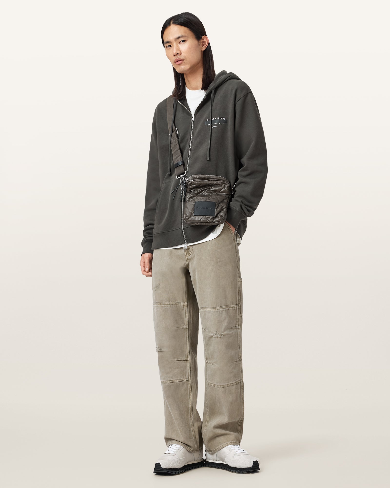 Washed Black Color Redact Zip Hoody from AllSaints