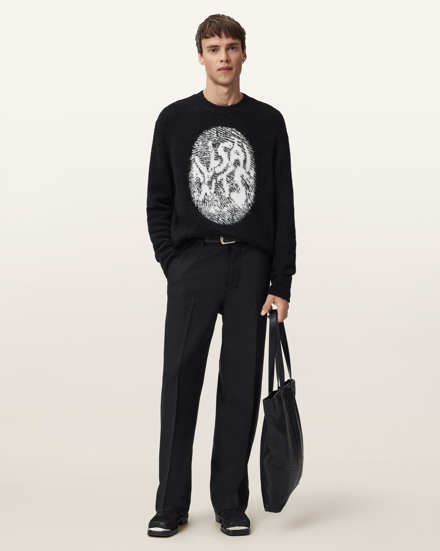BLACK/ECRU WHITE Color Ridges Crew Knit from AllSaints