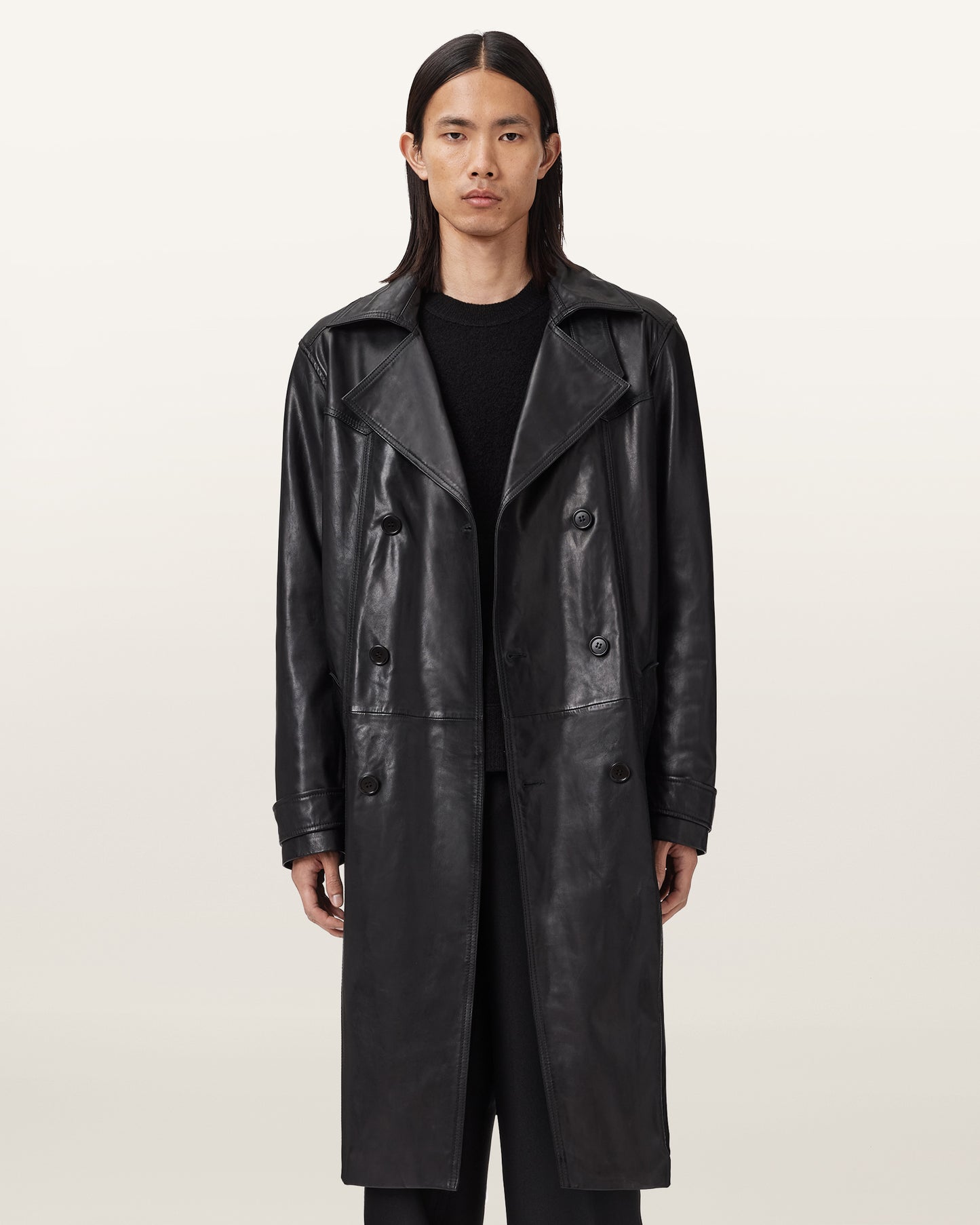 Black Color Kellett Leather Trench from AllSaints