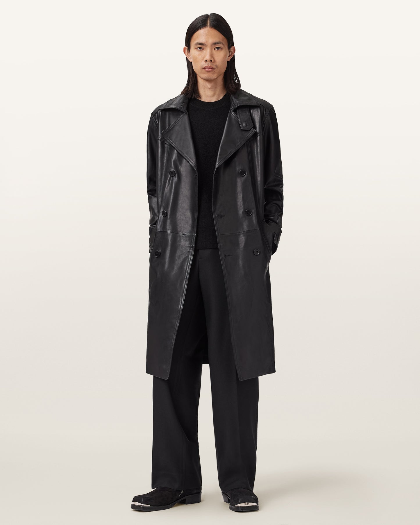Black Color Kellett Leather Trench from AllSaints