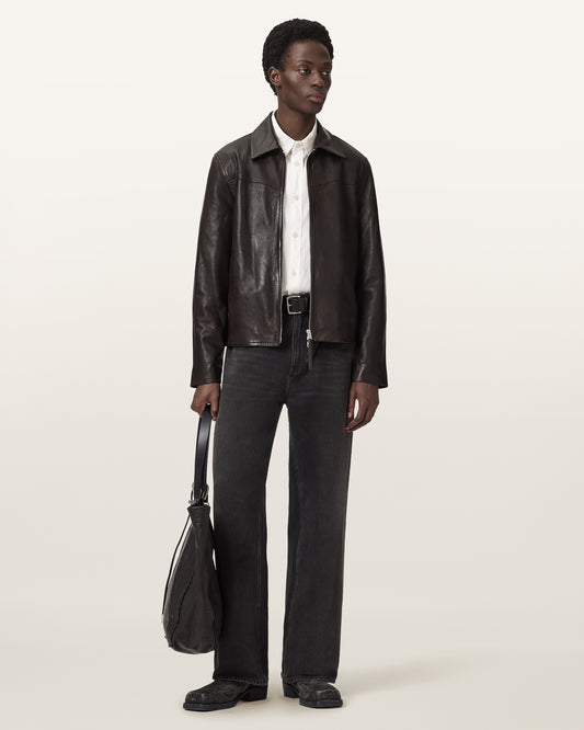 TRAIL BROWN Color Tune Leather Jacket from AllSaints