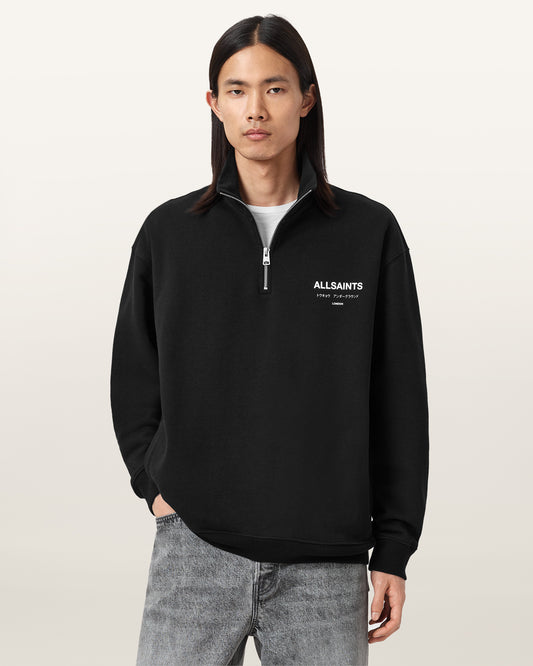 Jet Black Color Underground Half Zip Sweatshirt from AllSaints