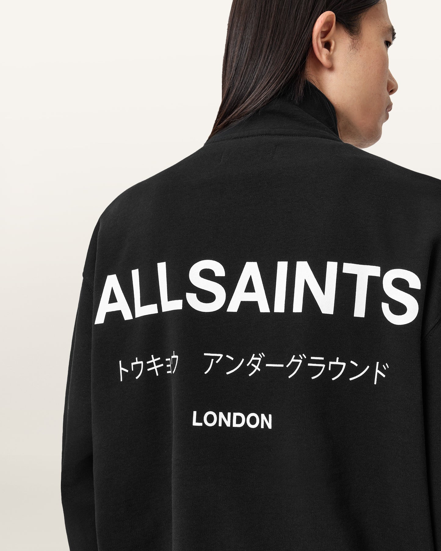 Jet Black Color Underground Half Zip Sweatshirt from AllSaints