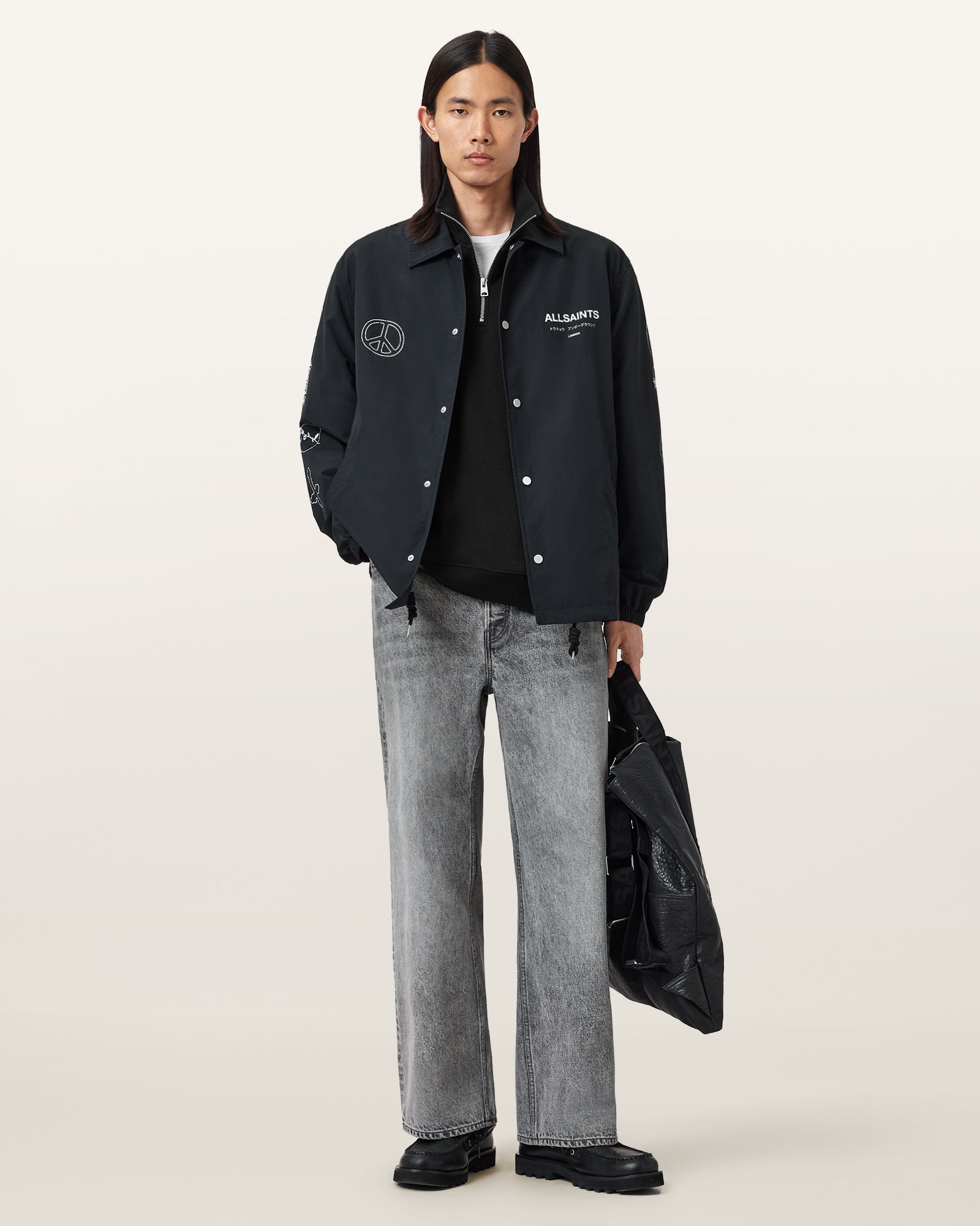 Jet Black Color Underground Half Zip Sweatshirt from AllSaints