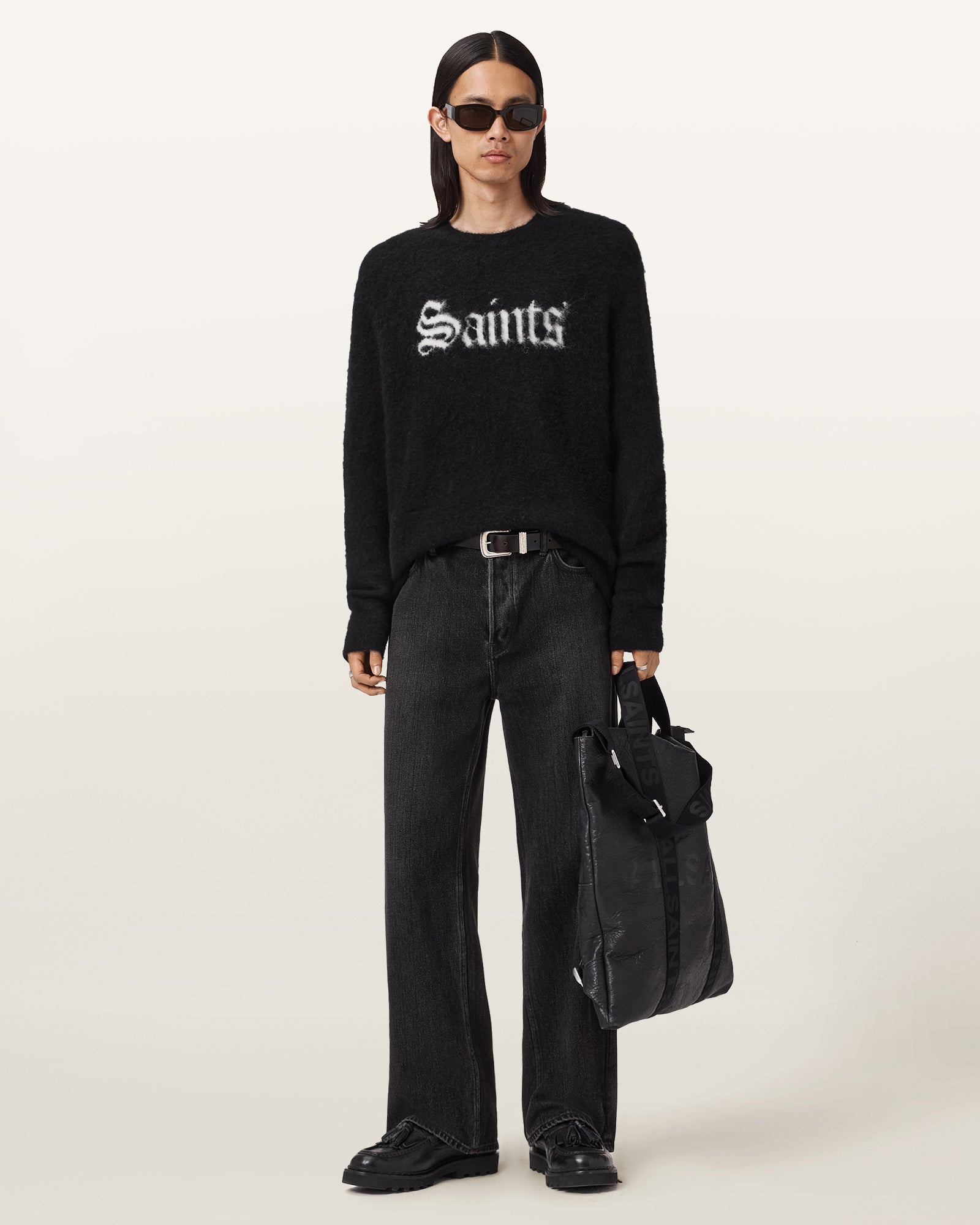 BLACK/CHALK WHITE Color Saints Crew Knitwear from AllSaints