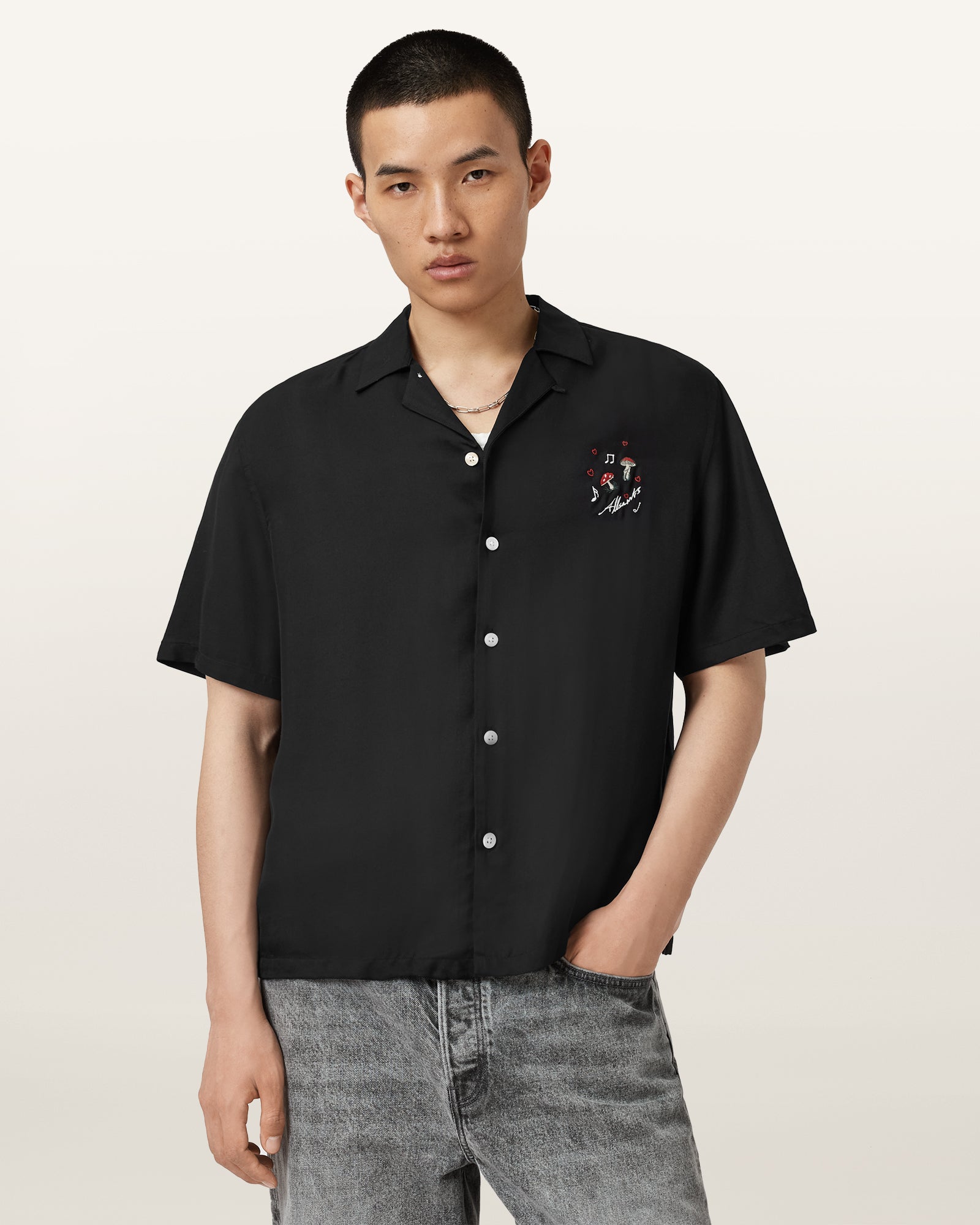 Jet Black Color Fungi SS Shirt from AllSaints