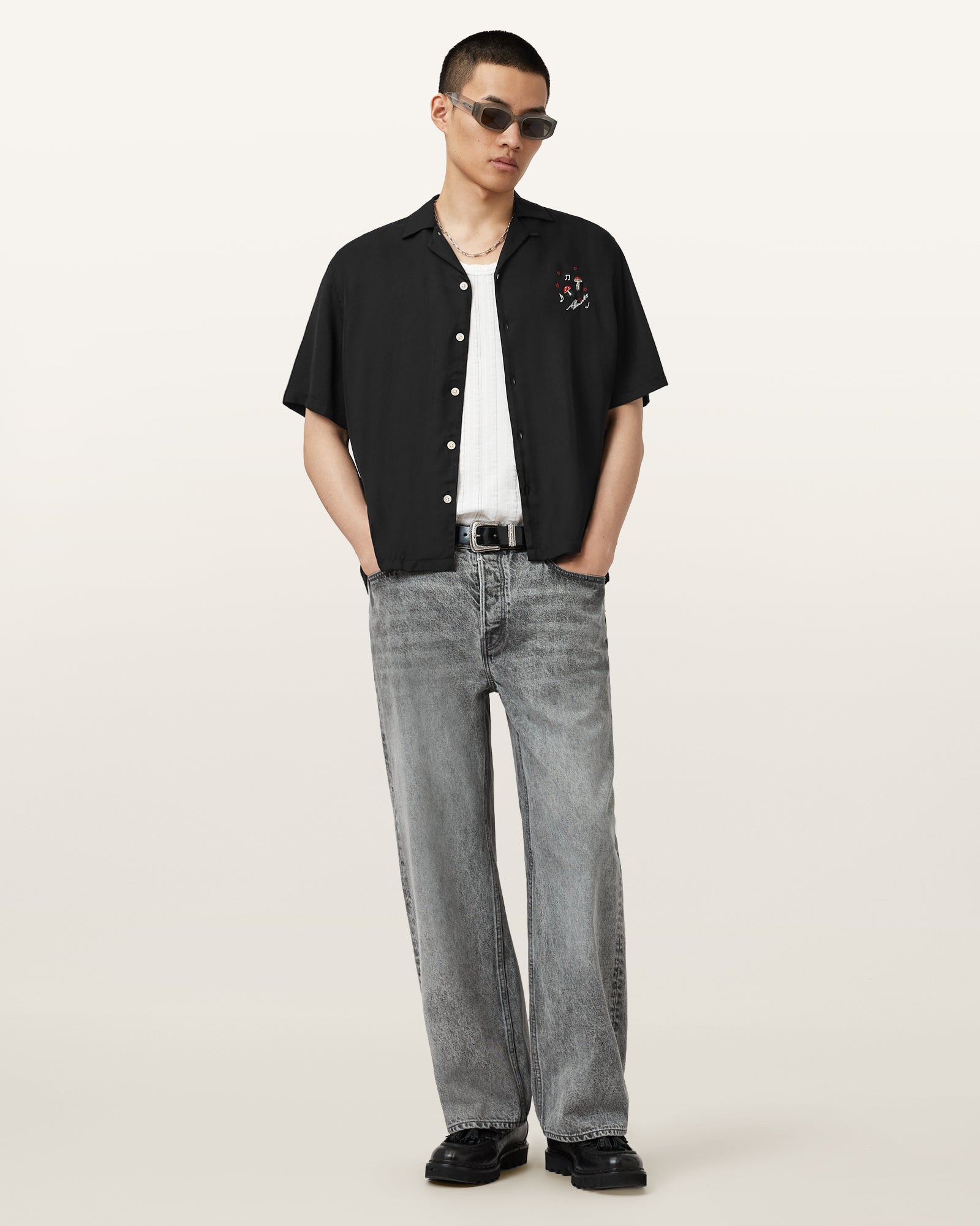 Jet Black Color Fungi SS Shirt from AllSaints