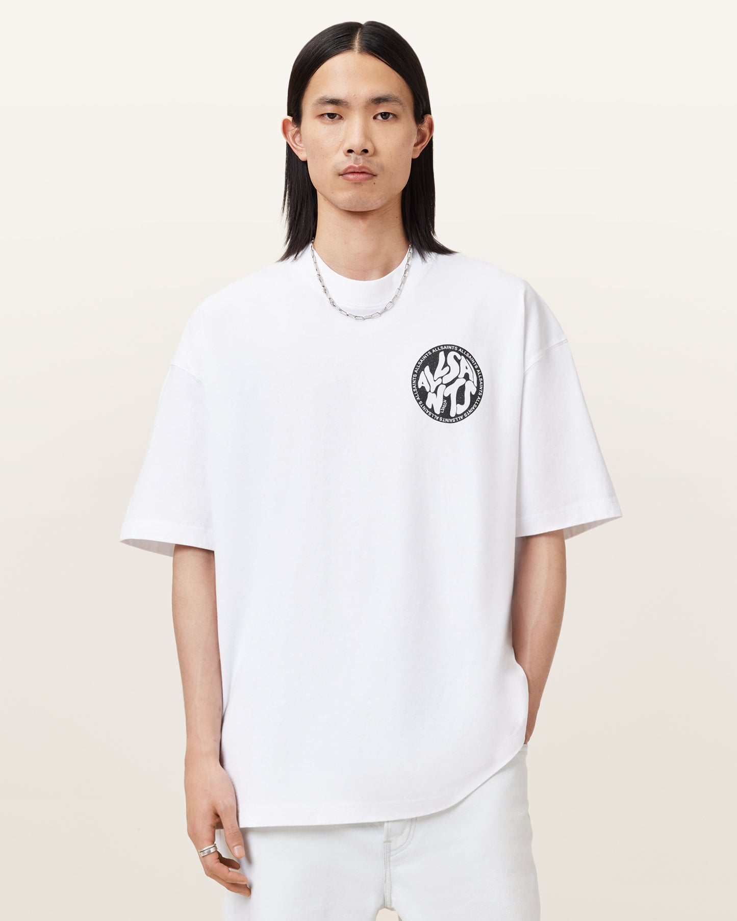 ASHEN WHITE Color Distortion SS Crew from AllSaints