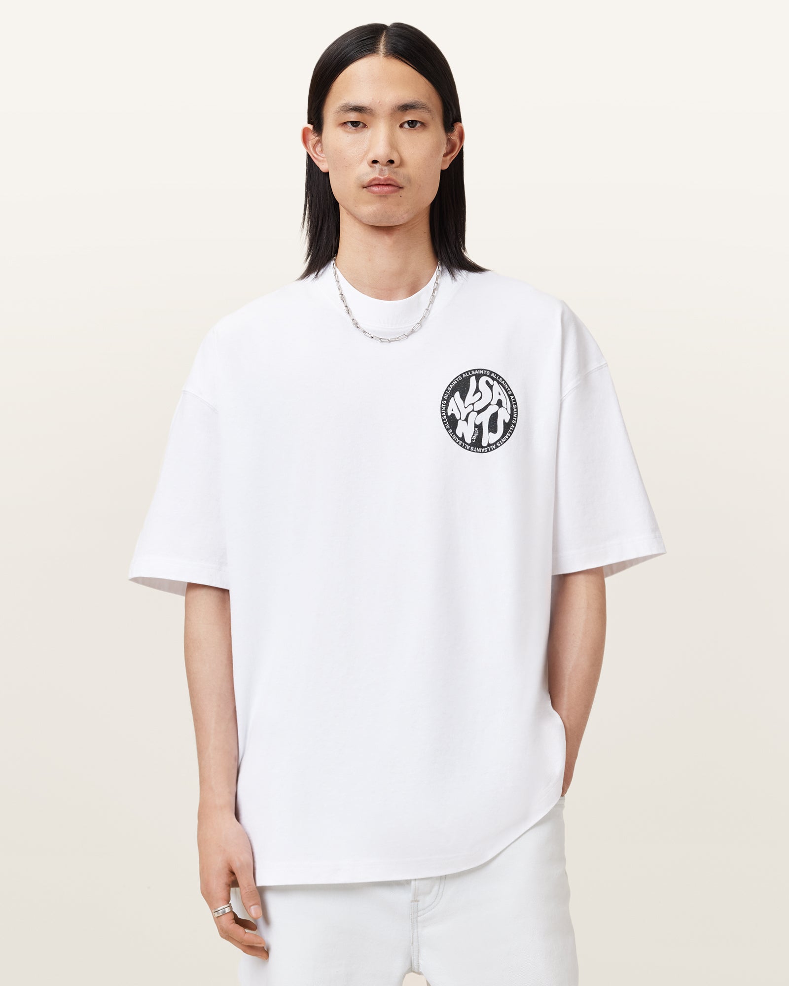 ASHEN WHITE Color Distortion SS Crew from AllSaints