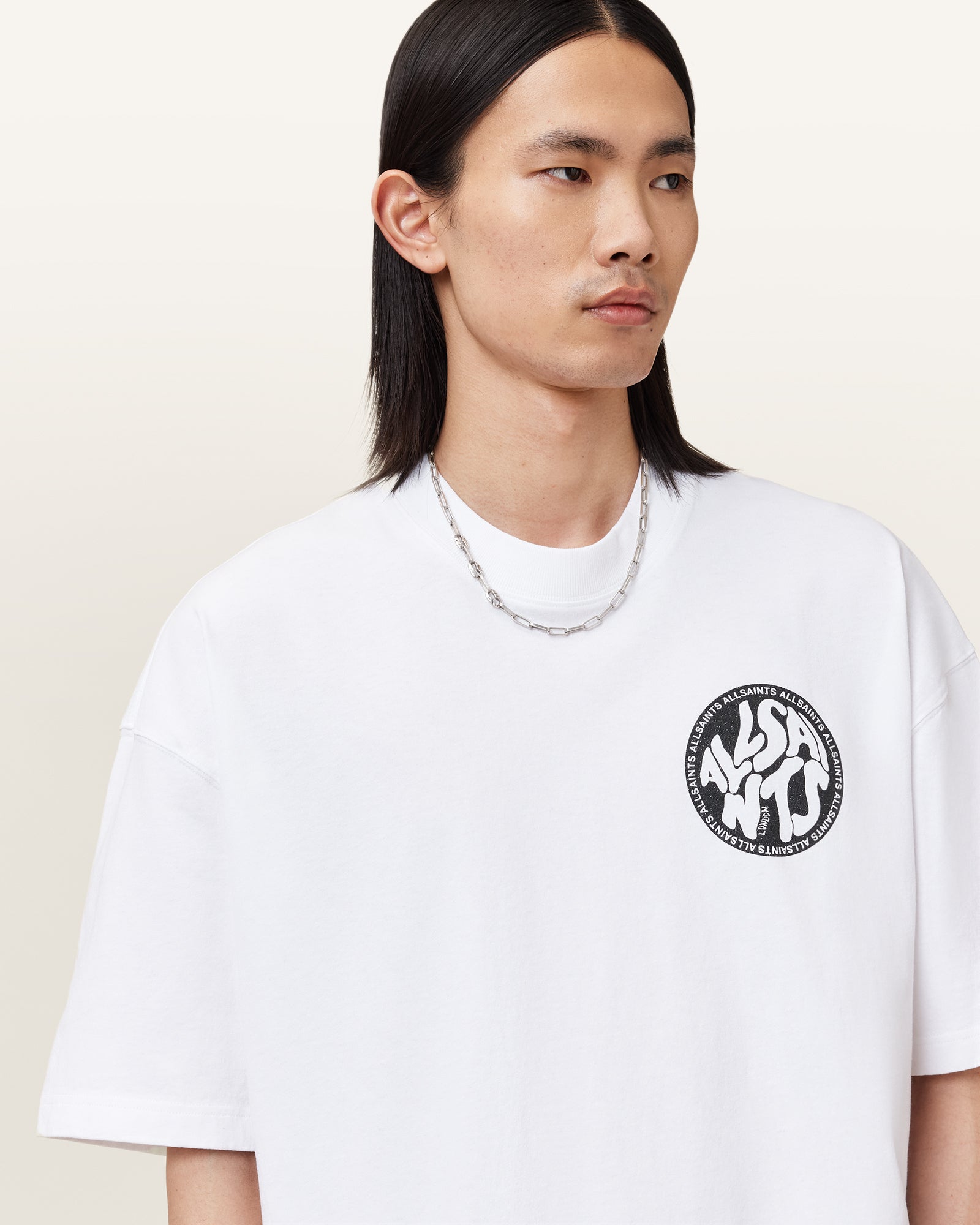ASHEN WHITE Color Distortion SS Crew from AllSaints