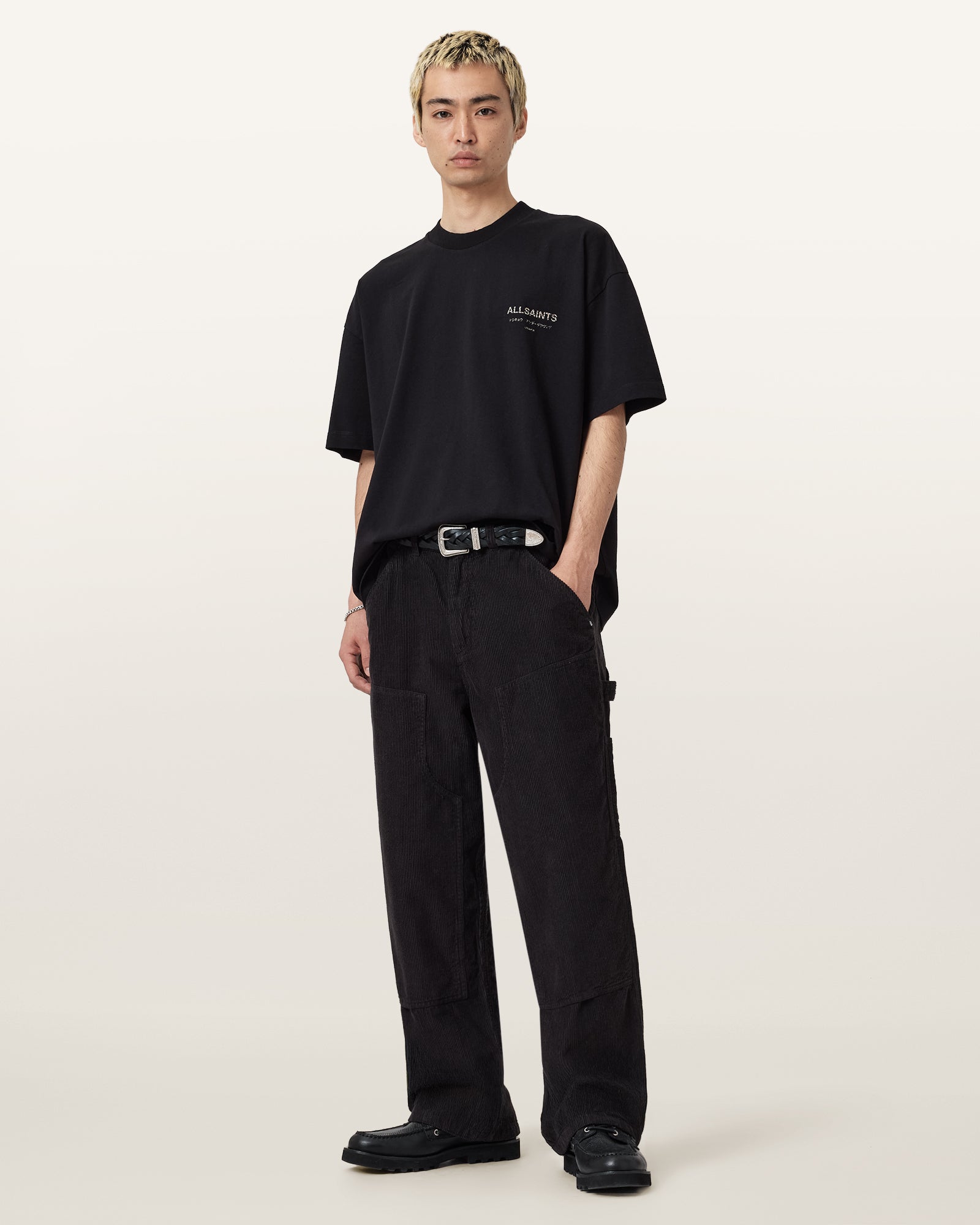 JET BLACK/LEOPARD Color Underground SS Crew from AllSaints