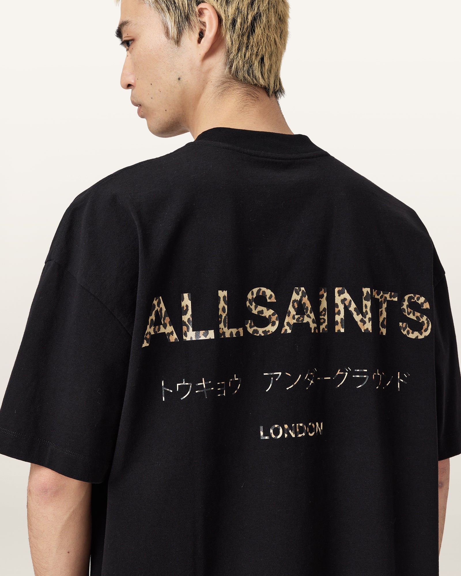 JET BLACK/LEOPARD Color Underground SS Crew from AllSaints