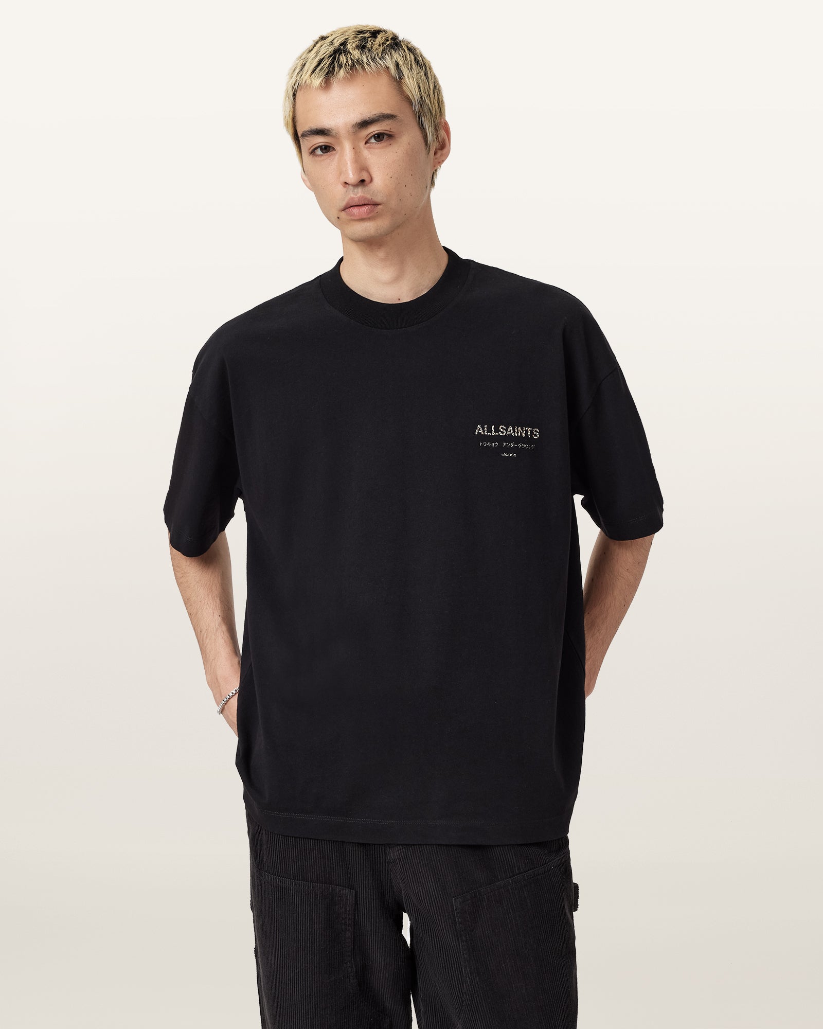JET BLACK/LEOPARD Color Underground SS Crew from AllSaints