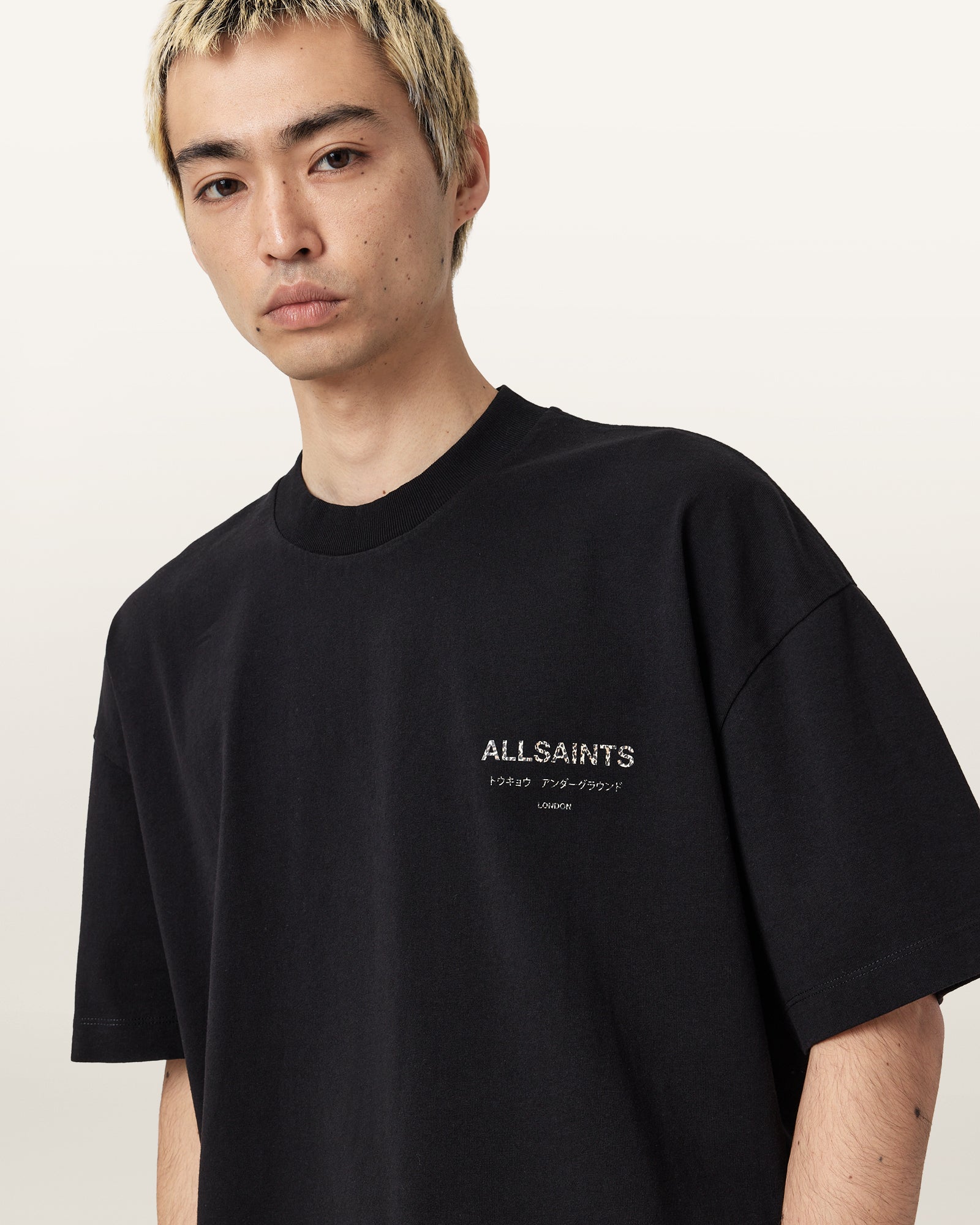 JET BLACK/LEOPARD Color Underground SS Crew from AllSaints
