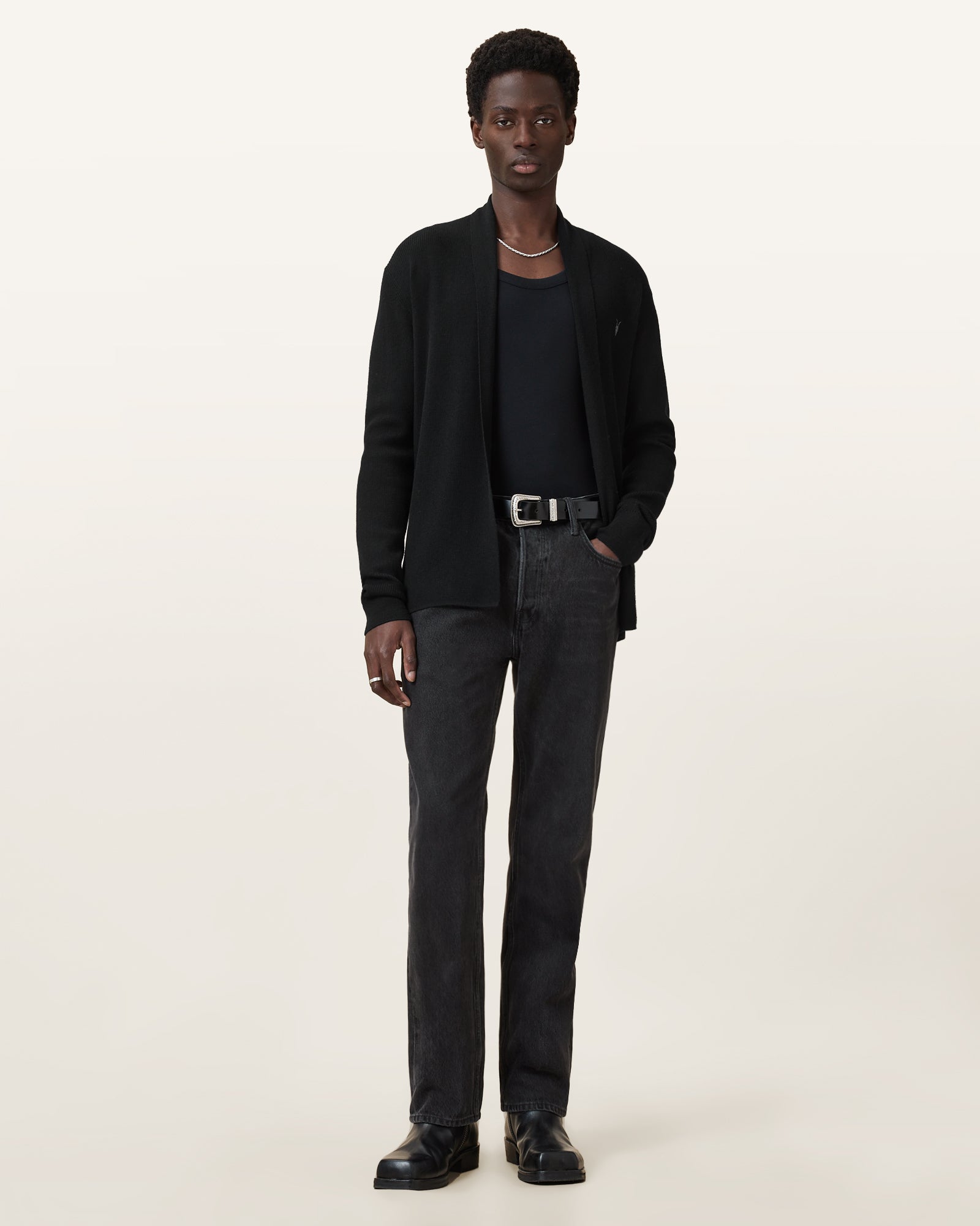 Black Color Mode Merino Open Carigan from AllSaints