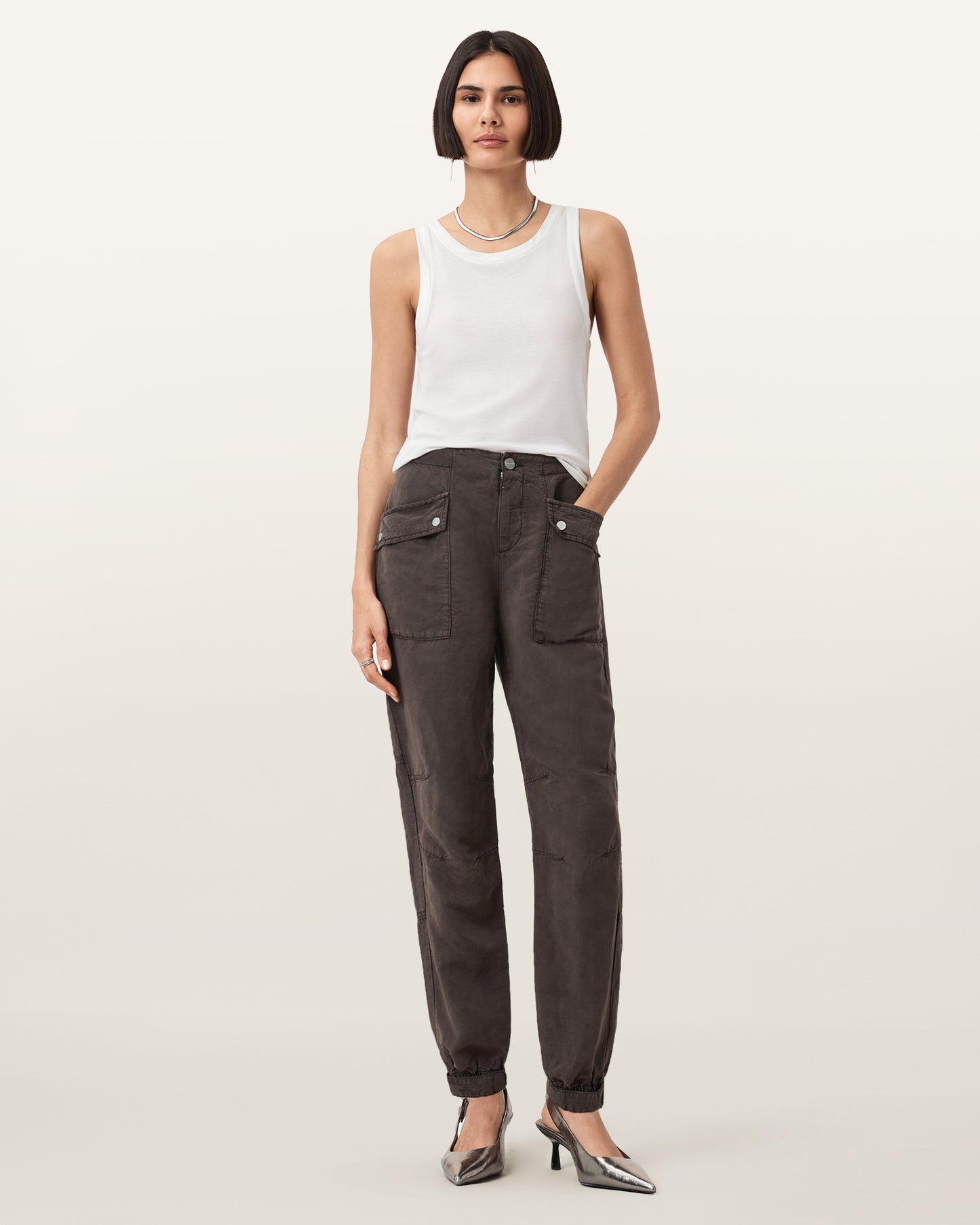 Dark Brown Color Val Tencel Trouser from AllSaints