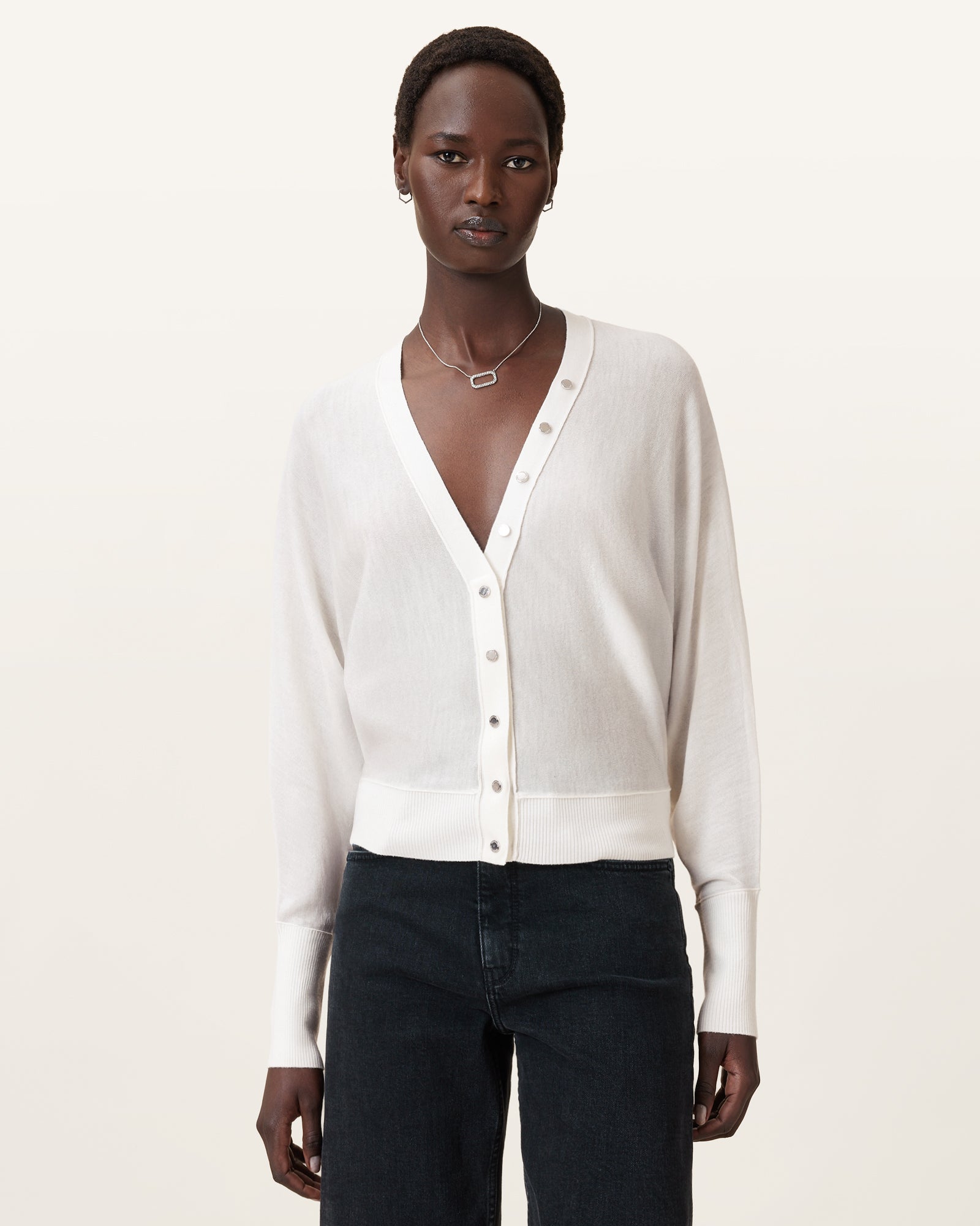 Chalk White Color Honor V Cardigan from AllSaints