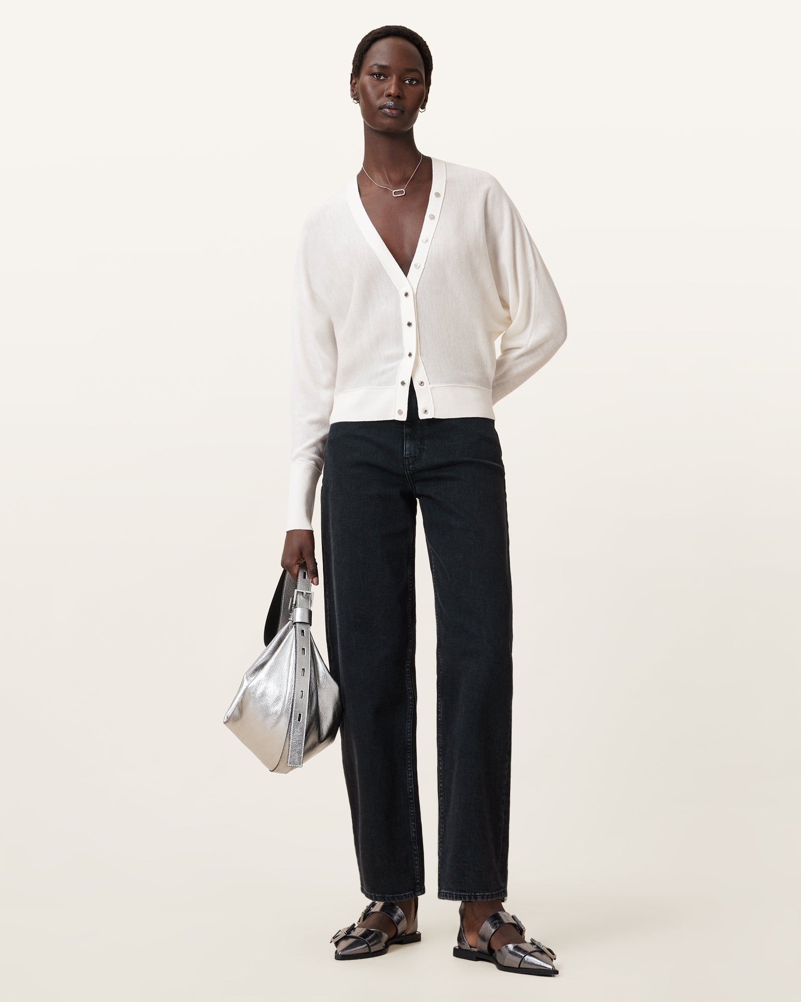 Chalk White Color Honor V Cardigan from AllSaints