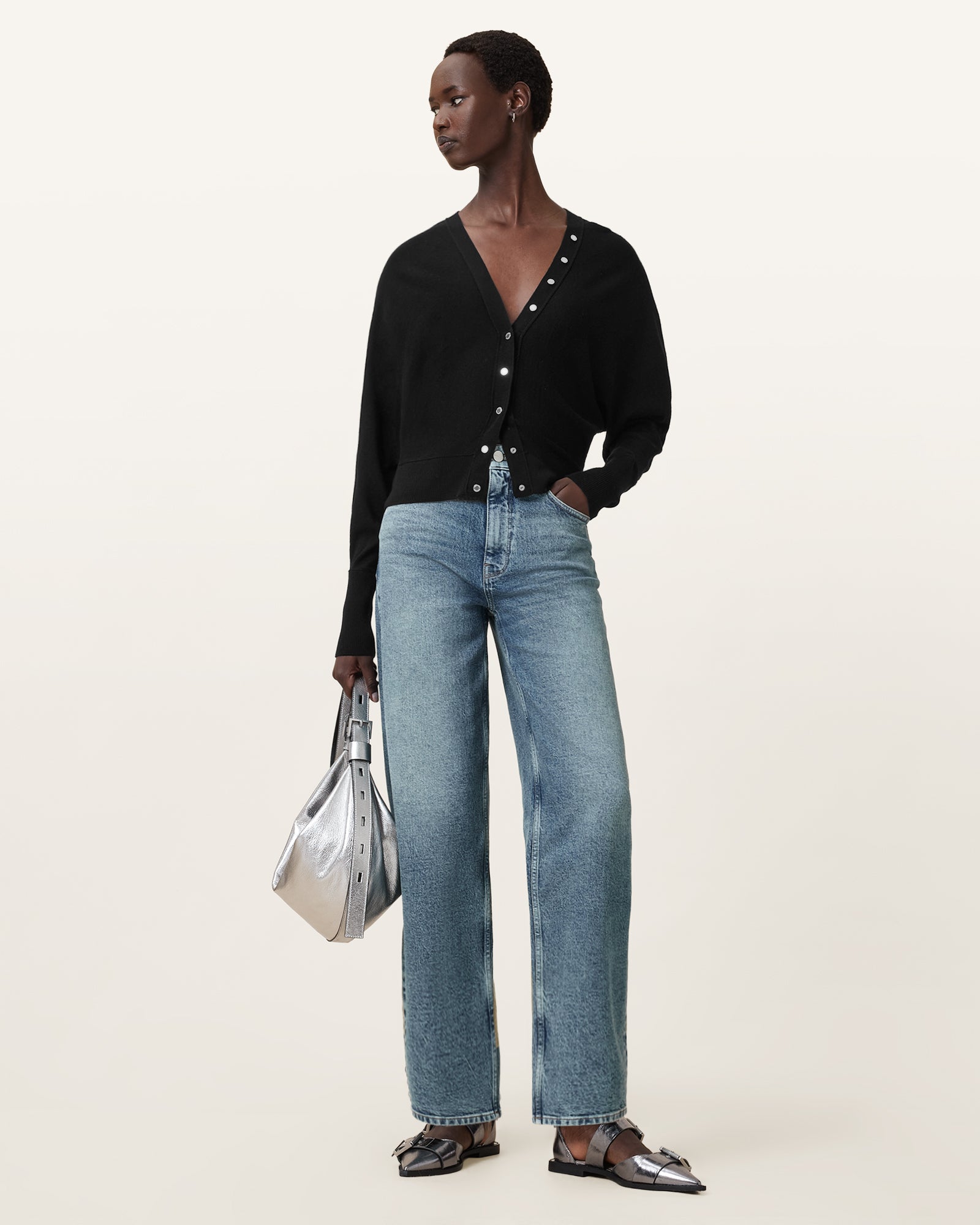 Black Color Honor V Cardigan from AllSaints