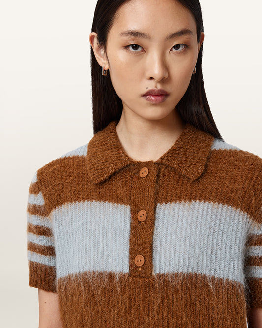 STEEL BLUE/COGNAC Color Clem Polo Tee from AllSaints