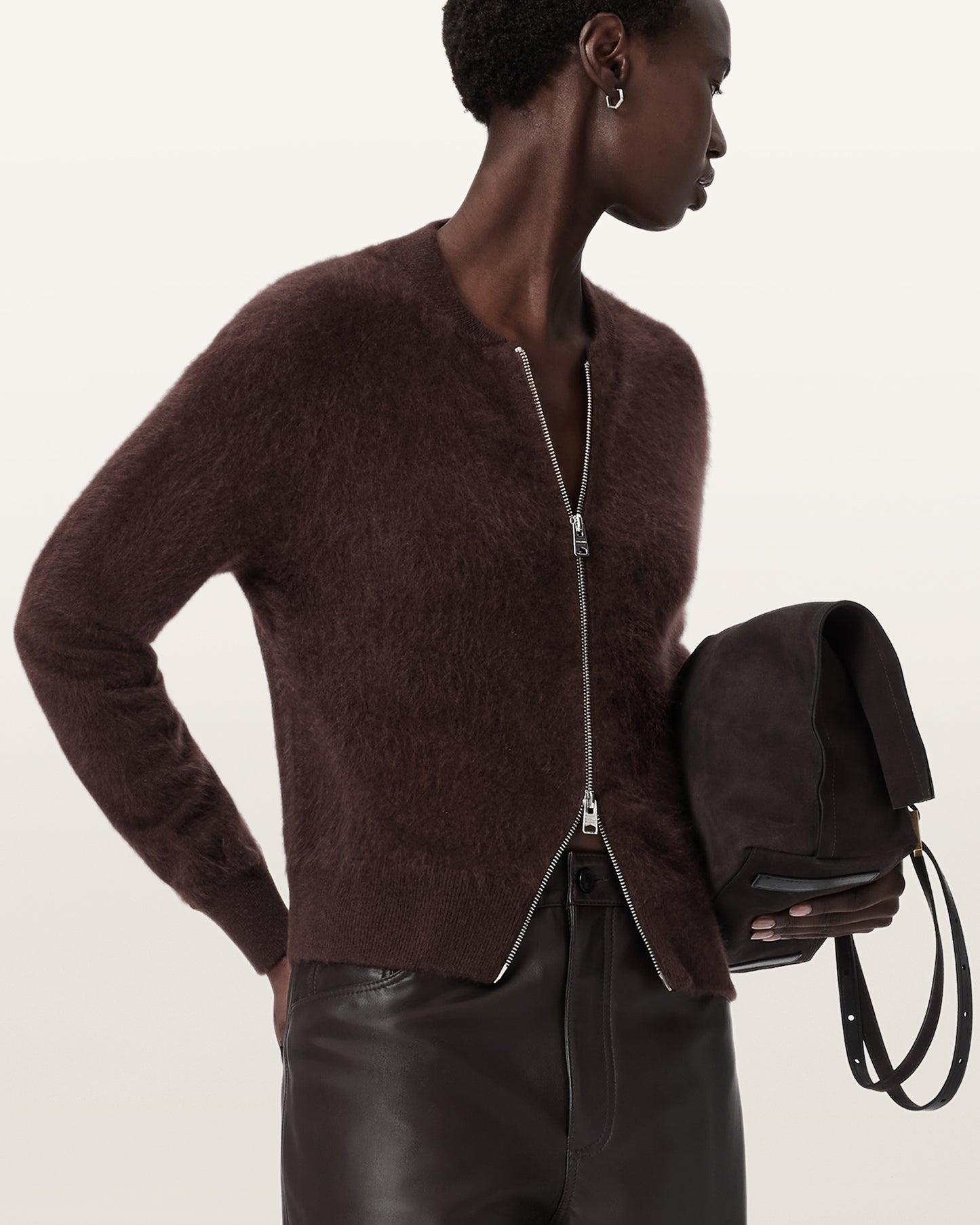 OXBLOOD RED Color Rebel Zip Cardigan from AllSaints