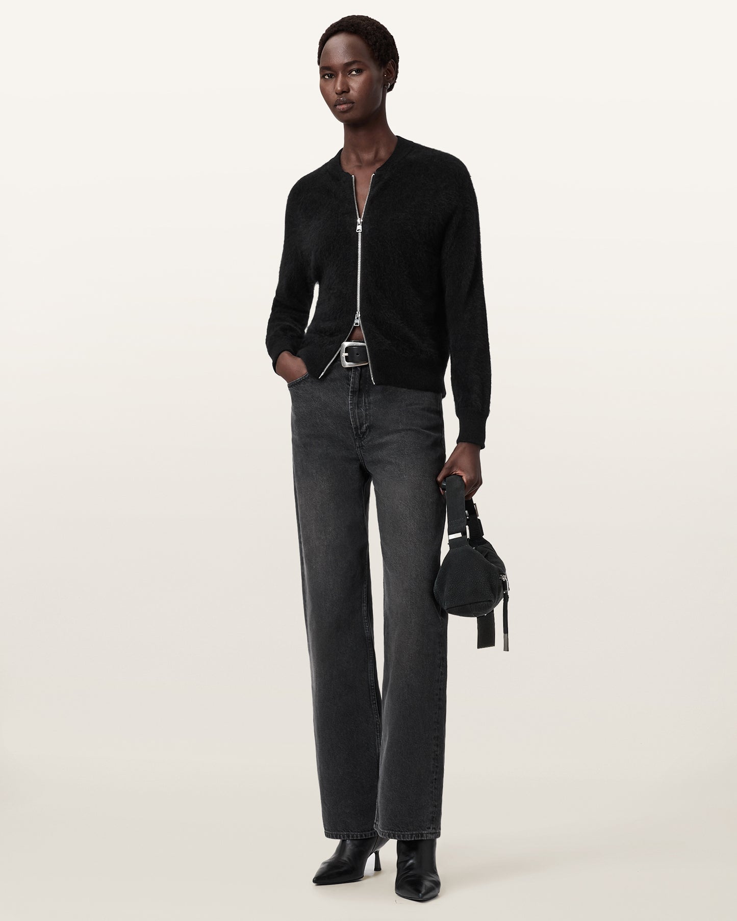 Black Color Rebel Zip Cardigan from AllSaints