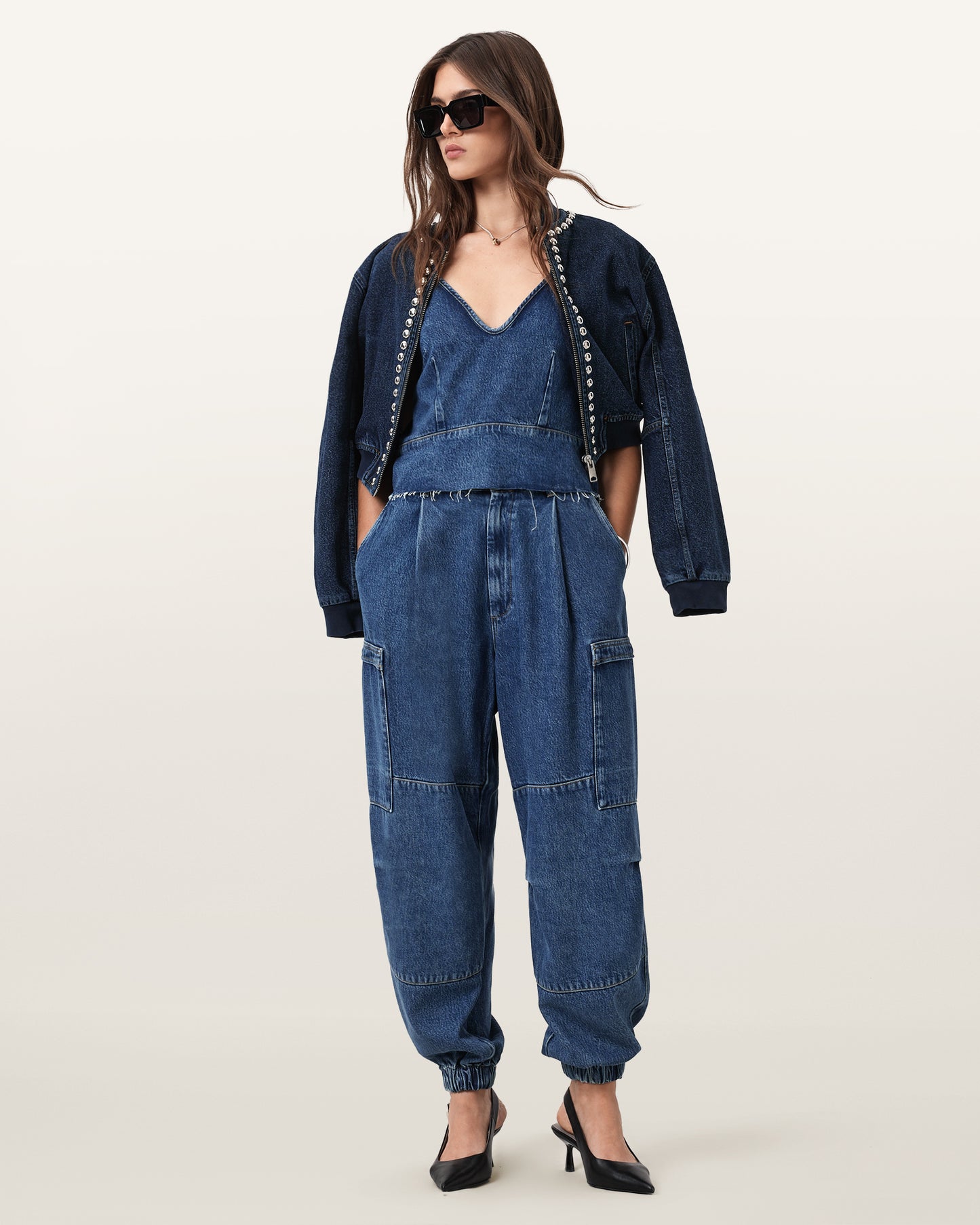 Mid Indigo Color Lilah Denim Top from AllSaints