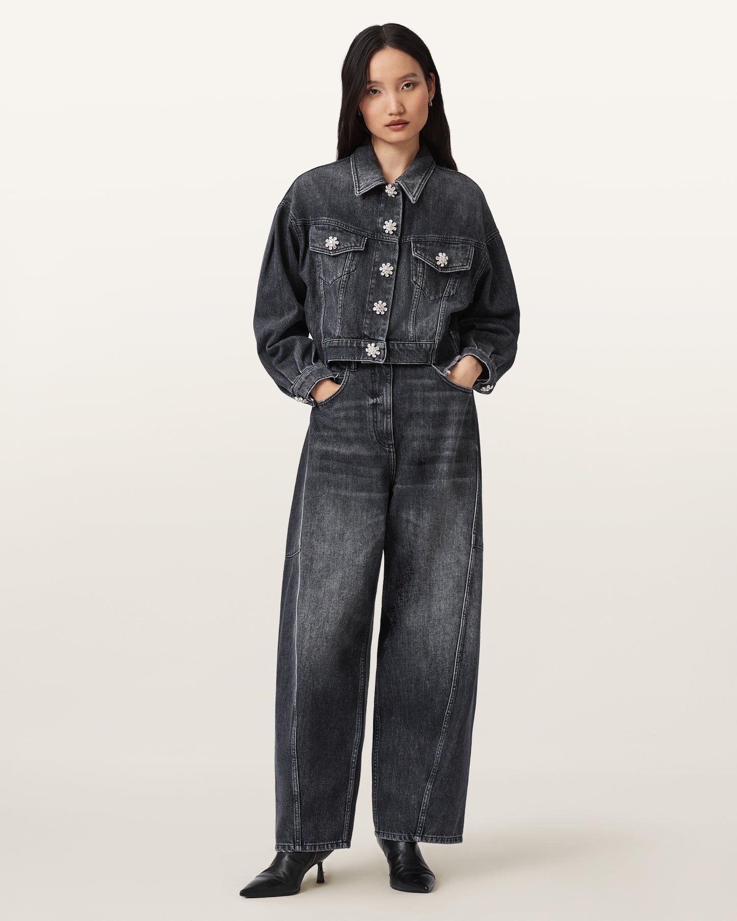 Washed Black Color Carter Barrel Jean from AllSaints