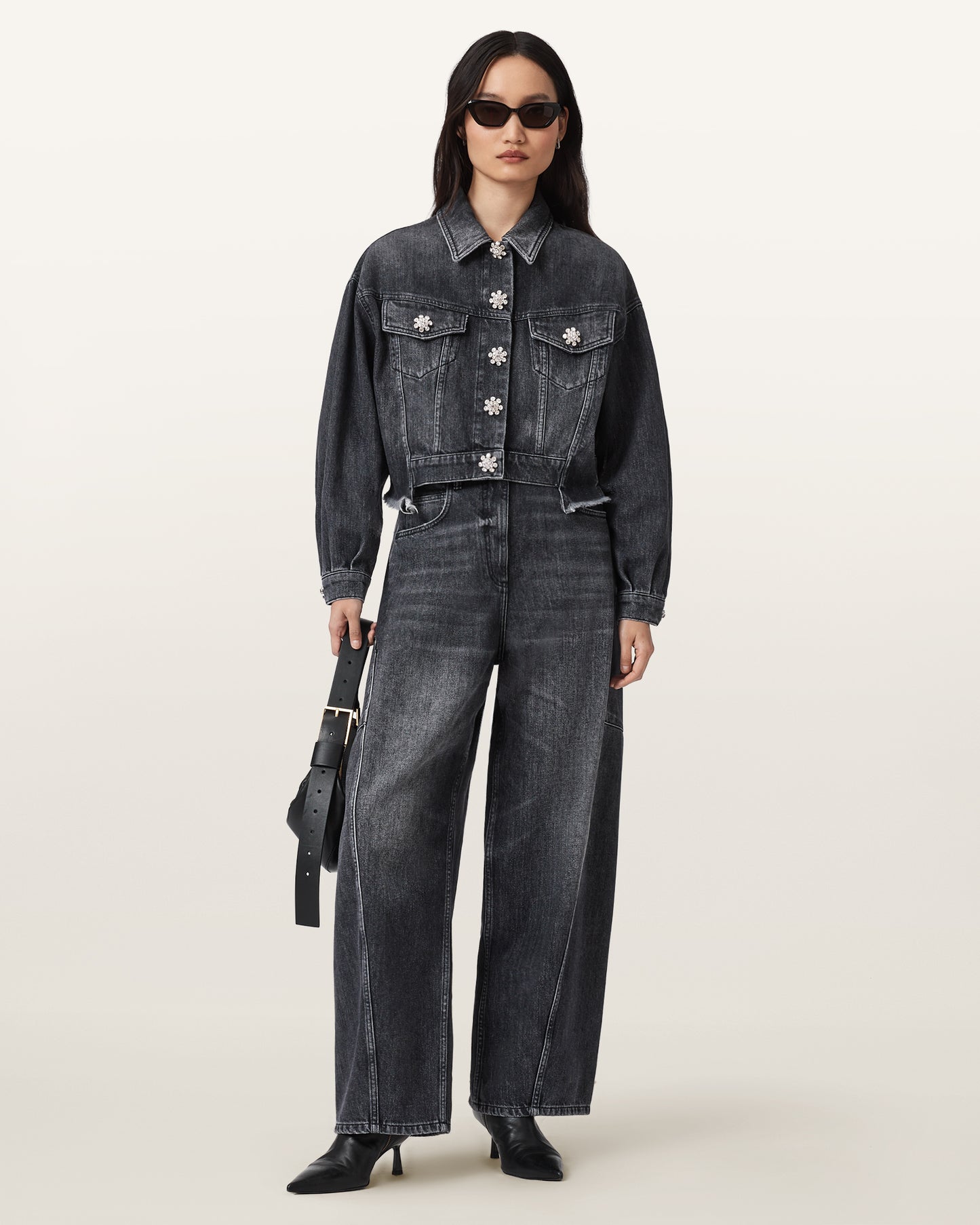 Washed Black Color Beth Denim Jacket from AllSaints