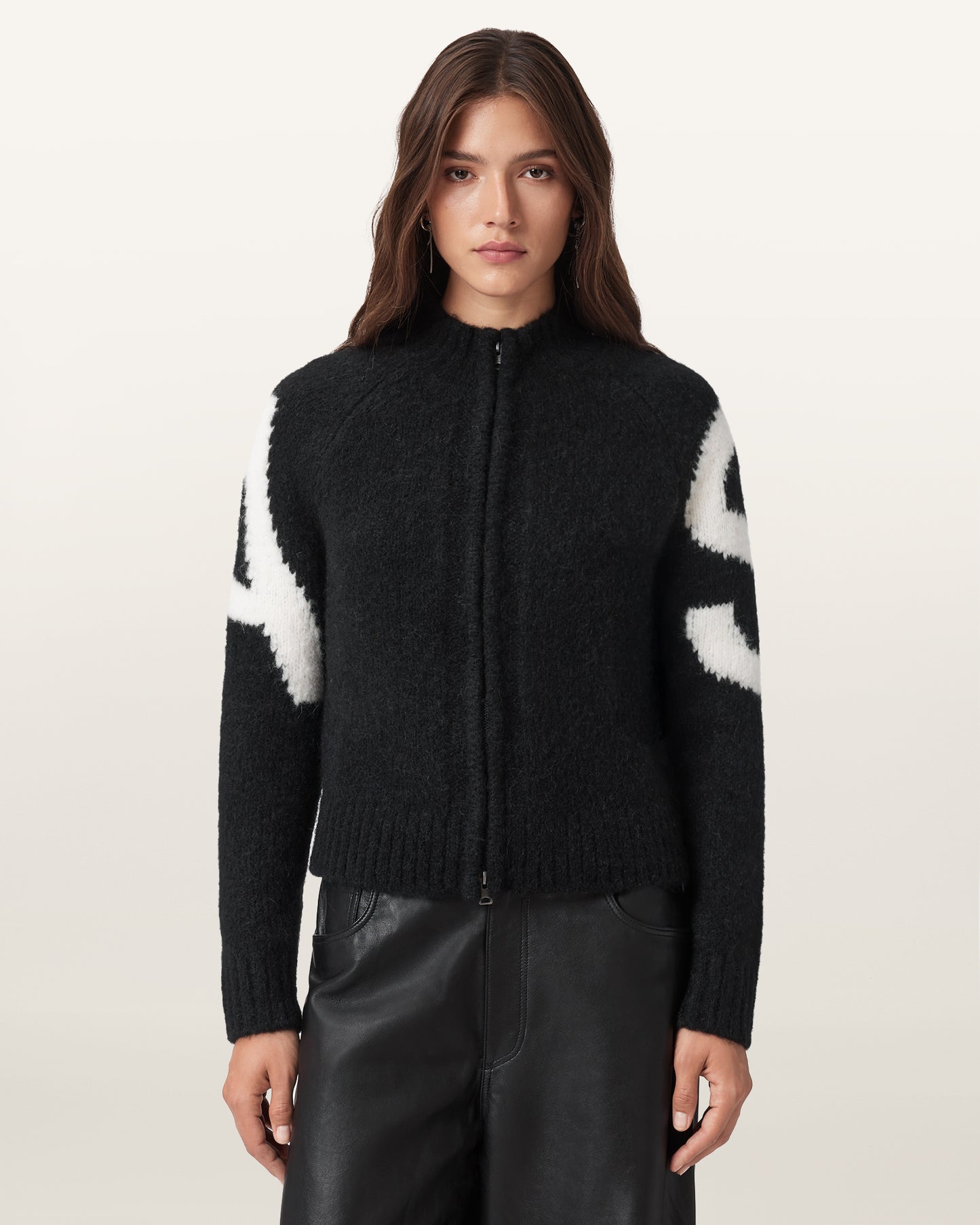 BLACK/CHALK WHITE Color Sylvie Cardigan from AllSaints