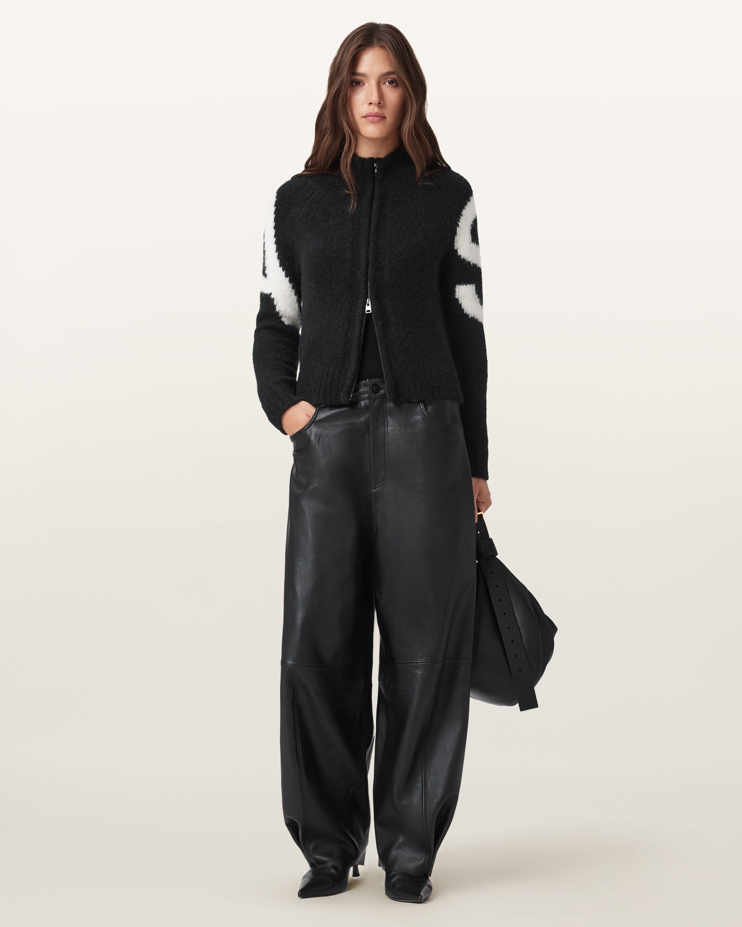 BLACK/CHALK WHITE Color Sylvie Cardigan from AllSaints