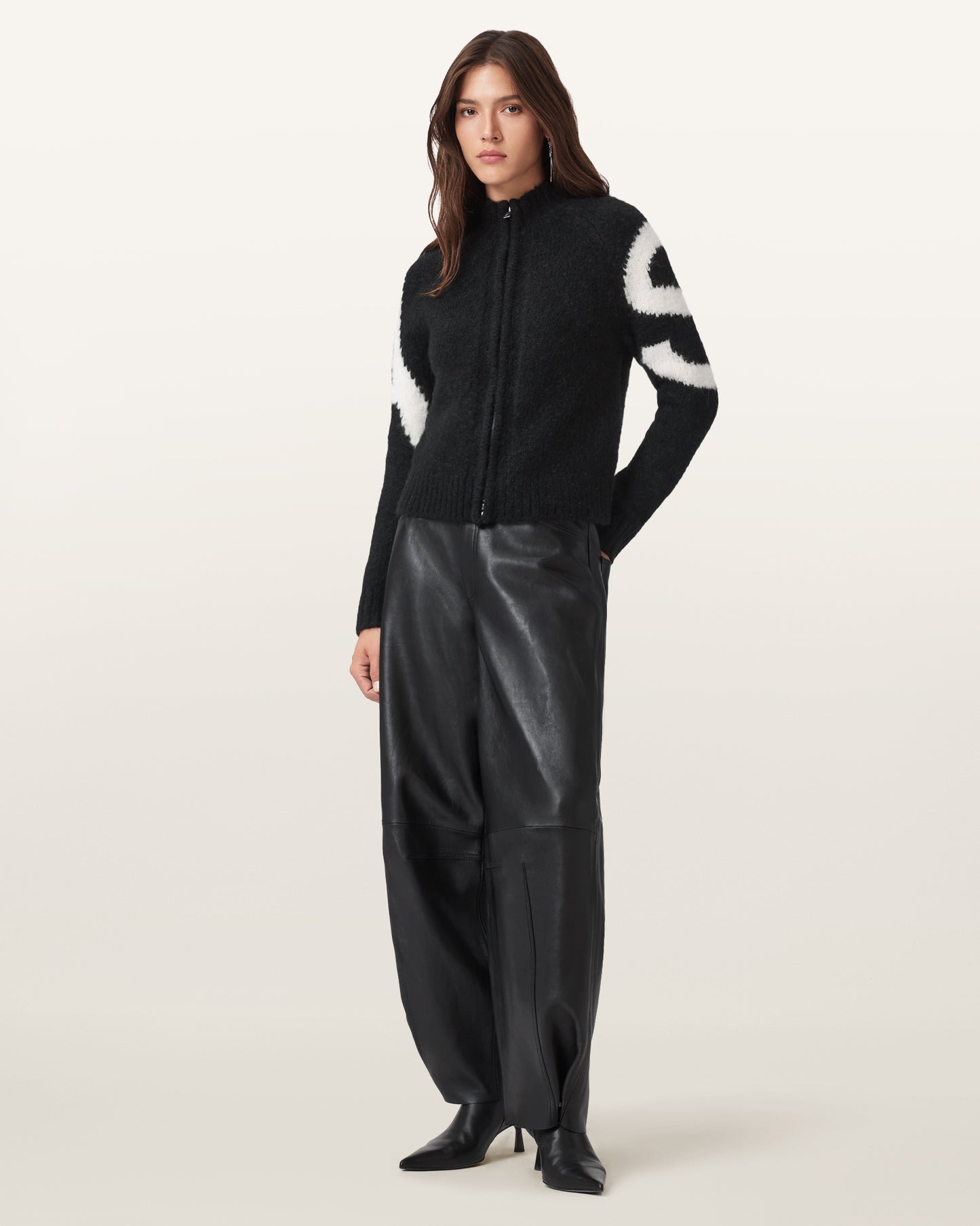 BLACK/CHALK WHITE Color Sylvie Cardigan from AllSaints